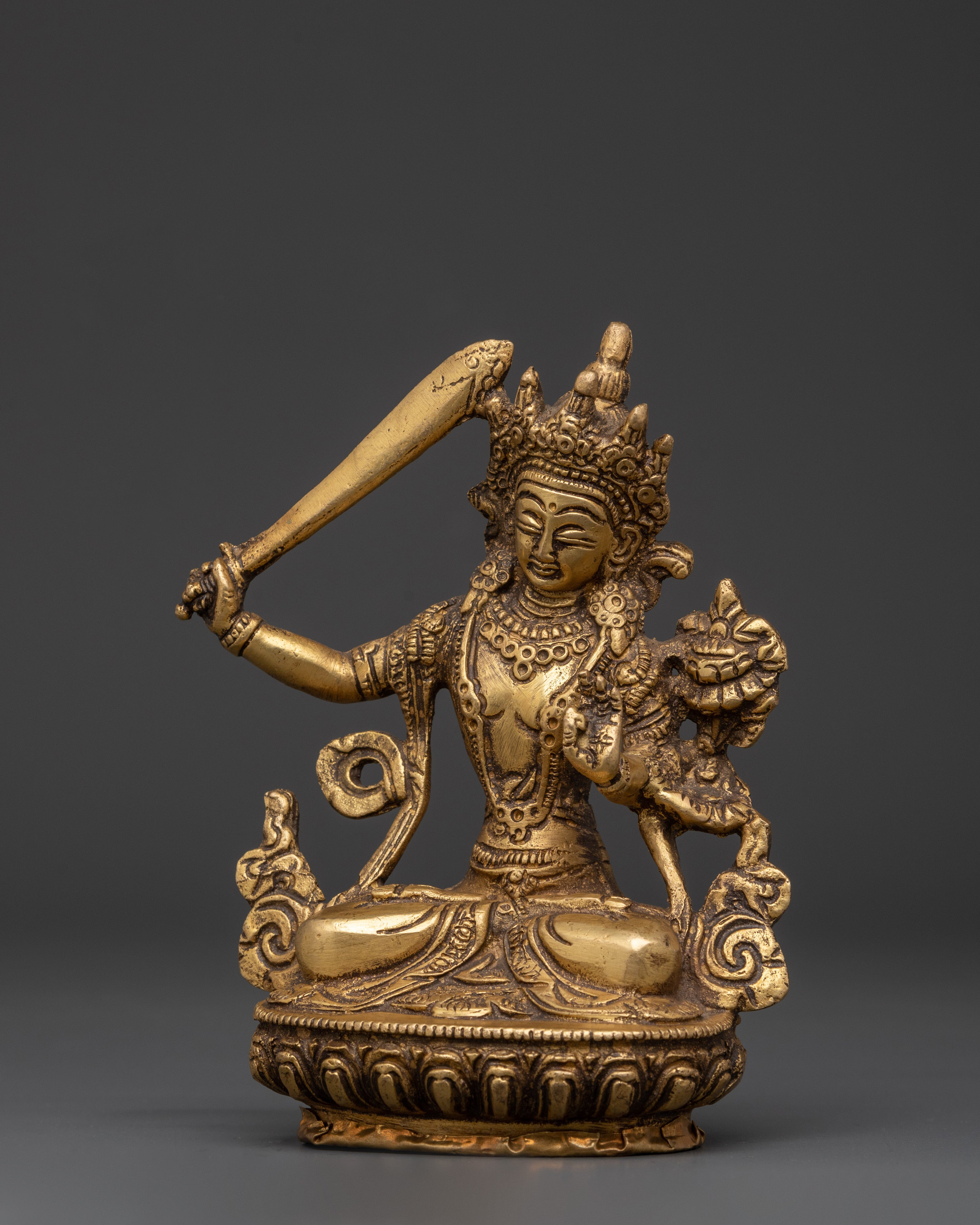 Handcrafted Manjushri Sculpture | Brass Tibetan Wisdom Deity Statue