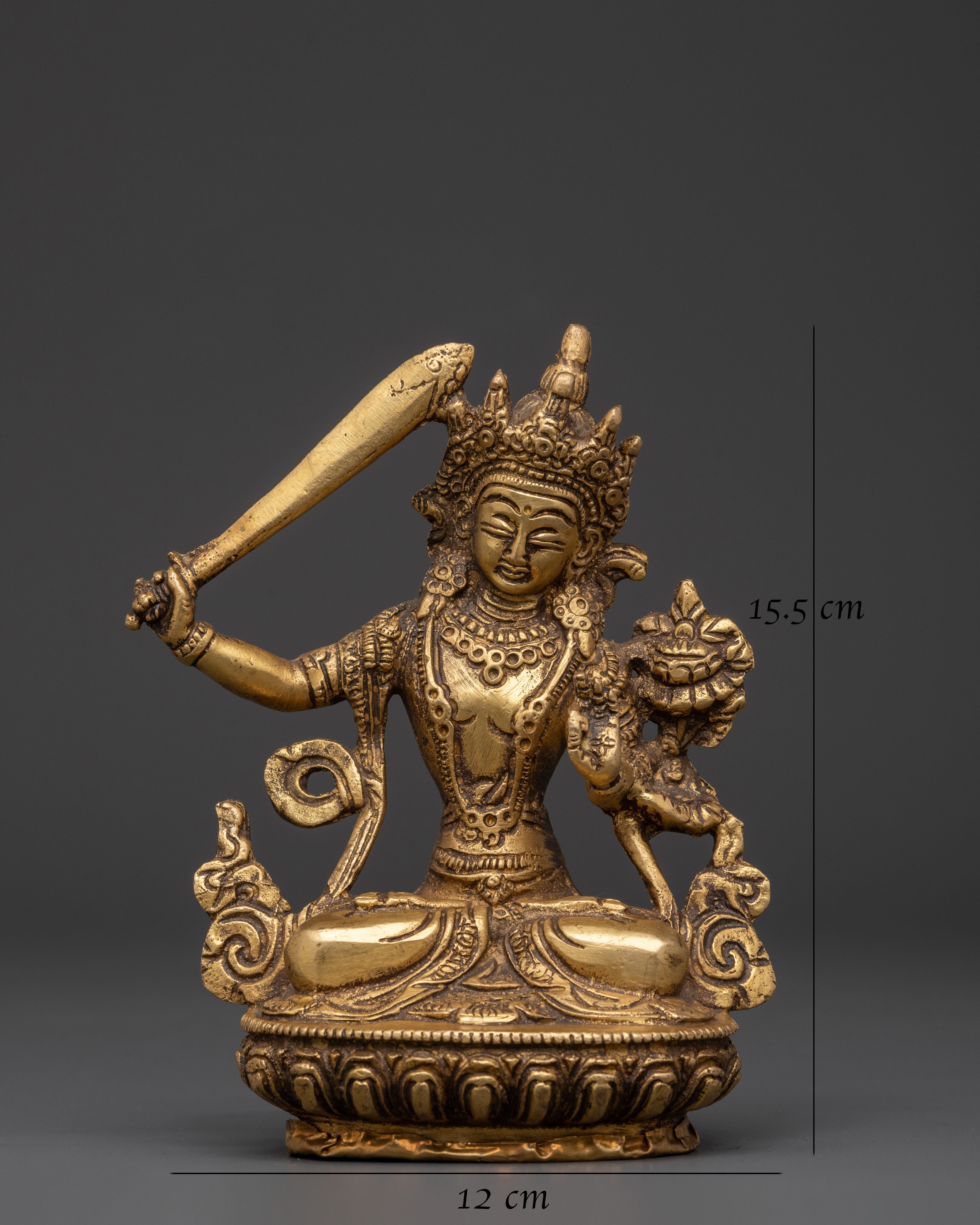 Handcrafted Manjushri Sculpture | Brass Tibetan Wisdom Deity Statue