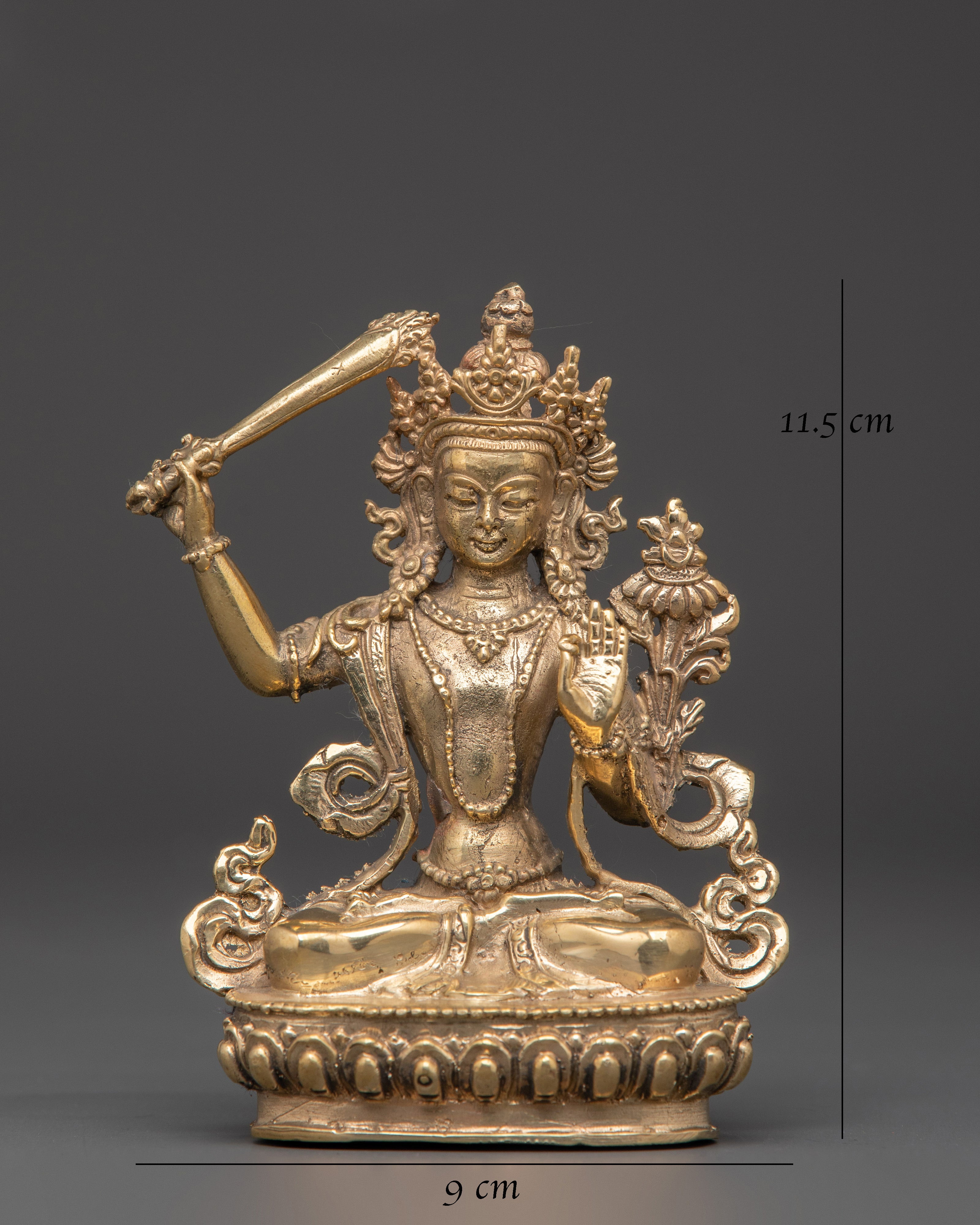Brass Manjushri Wisdom Statue | Tibetan Deity Sculpture for Clarity