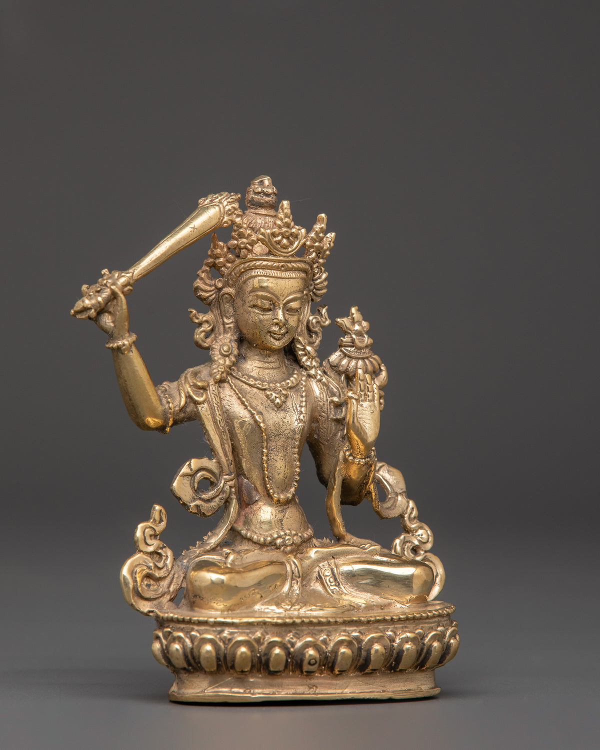 Brass Manjushri Wisdom Statue | Tibetan Deity Sculpture for Clarity