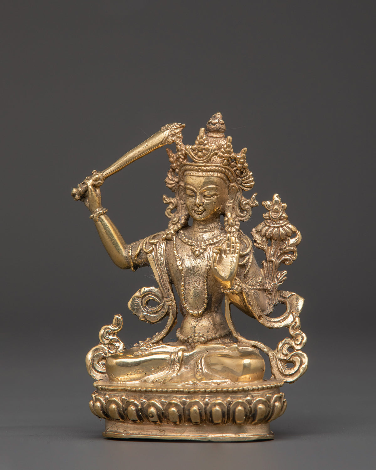 Brass Manjushri Wisdom Statue | Tibetan Deity Sculpture for Clarity