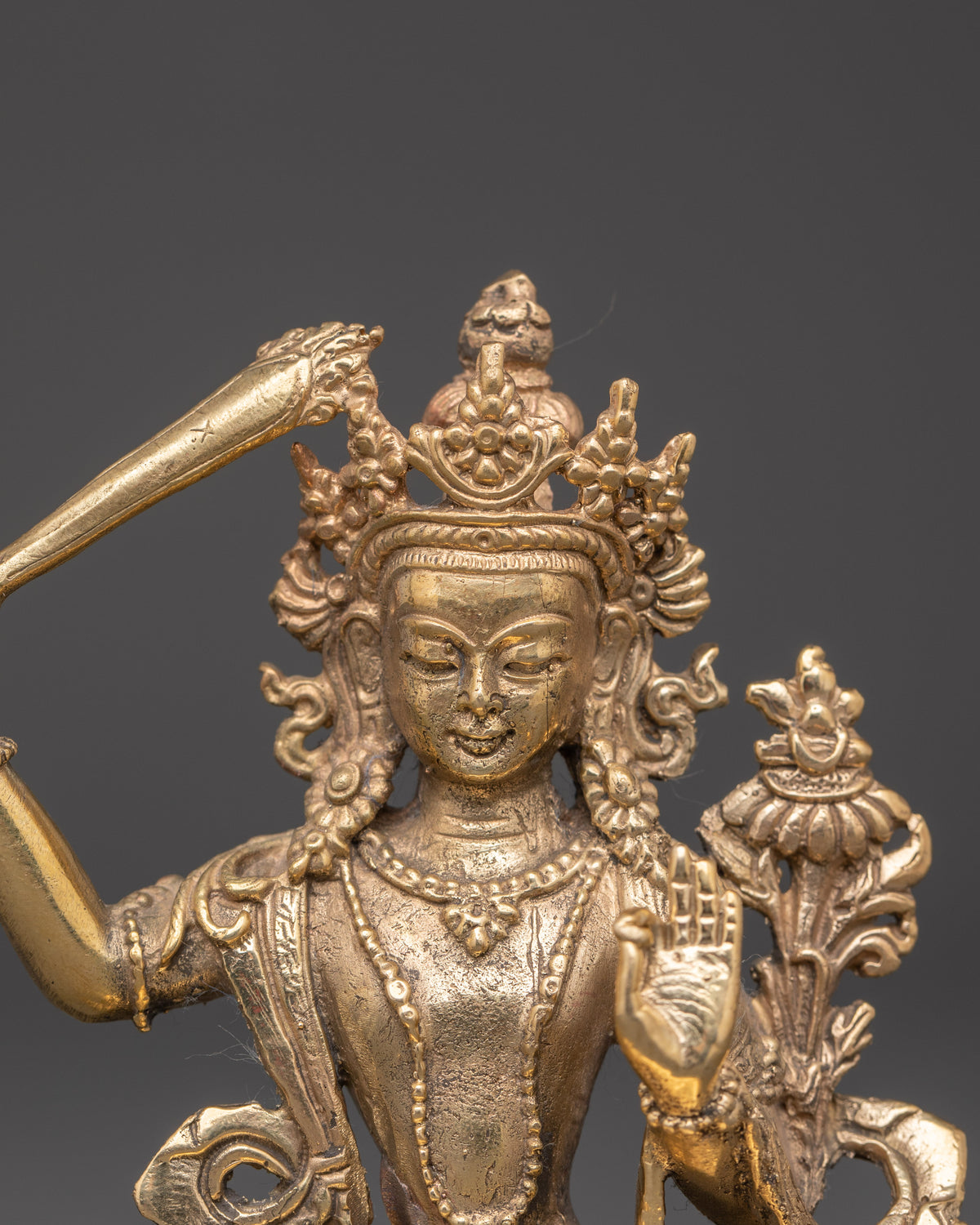 Brass Manjushri Wisdom Statue | Tibetan Deity Sculpture for Clarity