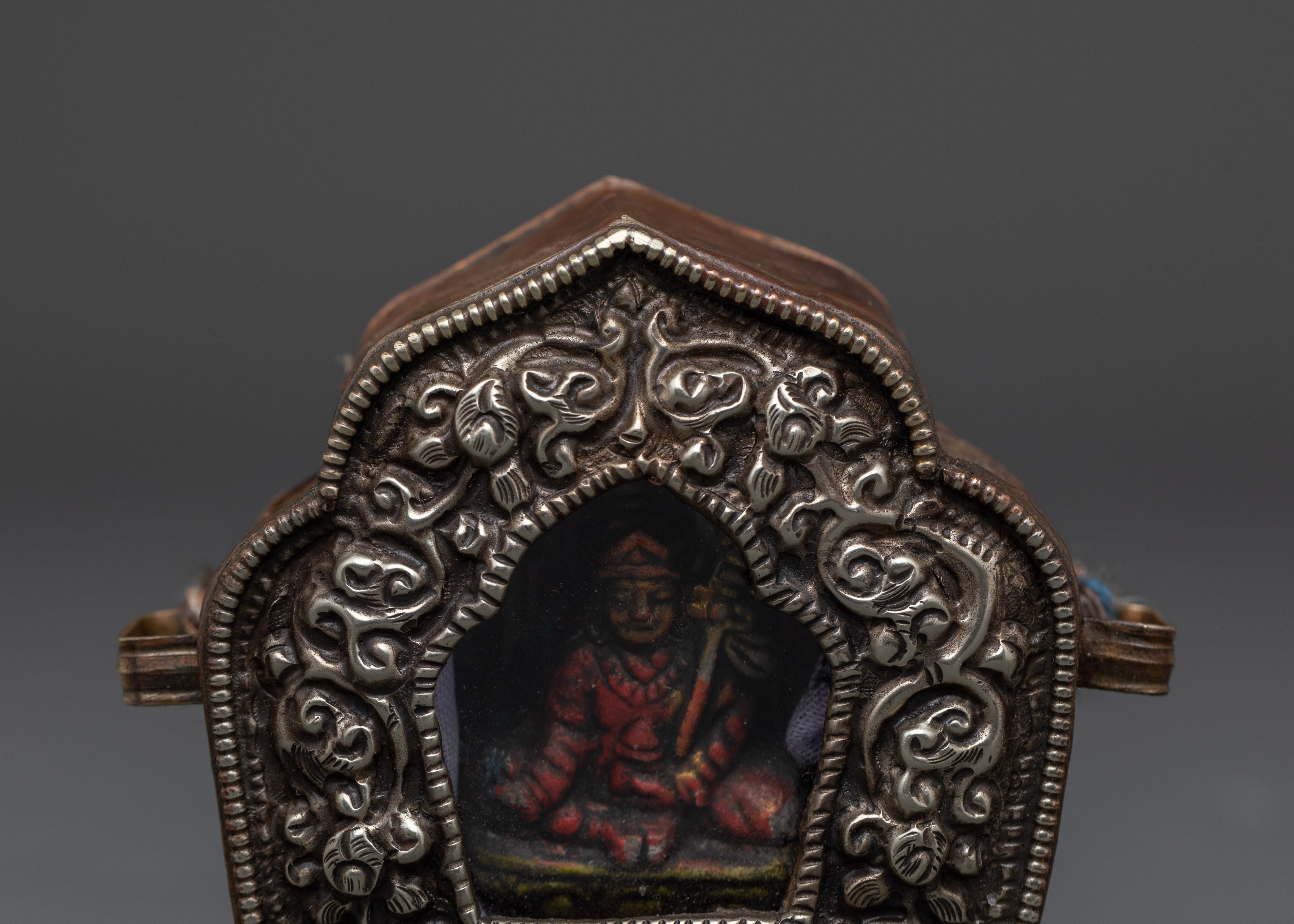 Guru Rinpoche Tibetan Amulet | Handcrafted Silver Plated Copper Ghau Box
