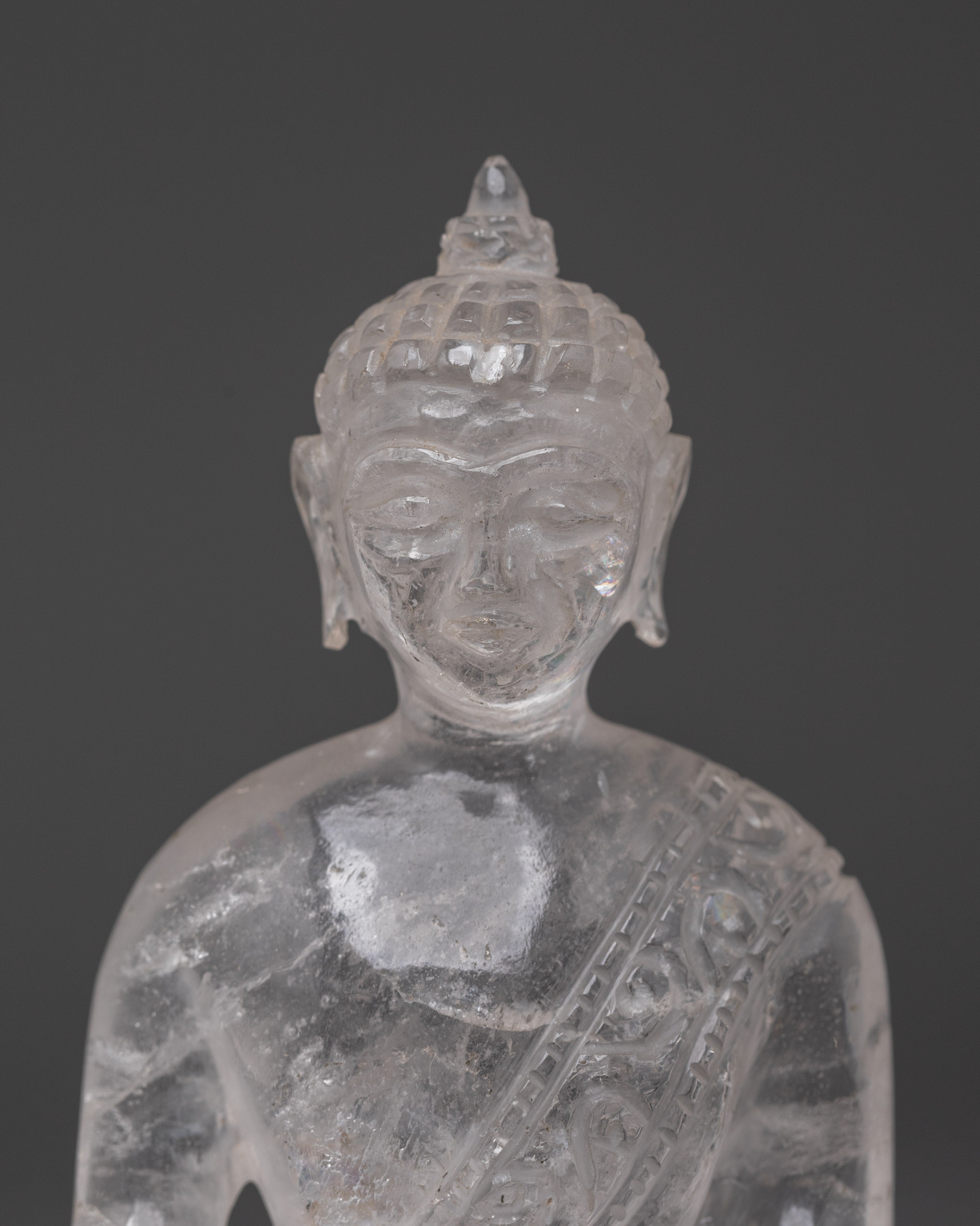 Clear Crystal Shakyamuni Buddha Statue | Handcrafted Spiritual Meditation Sculpture