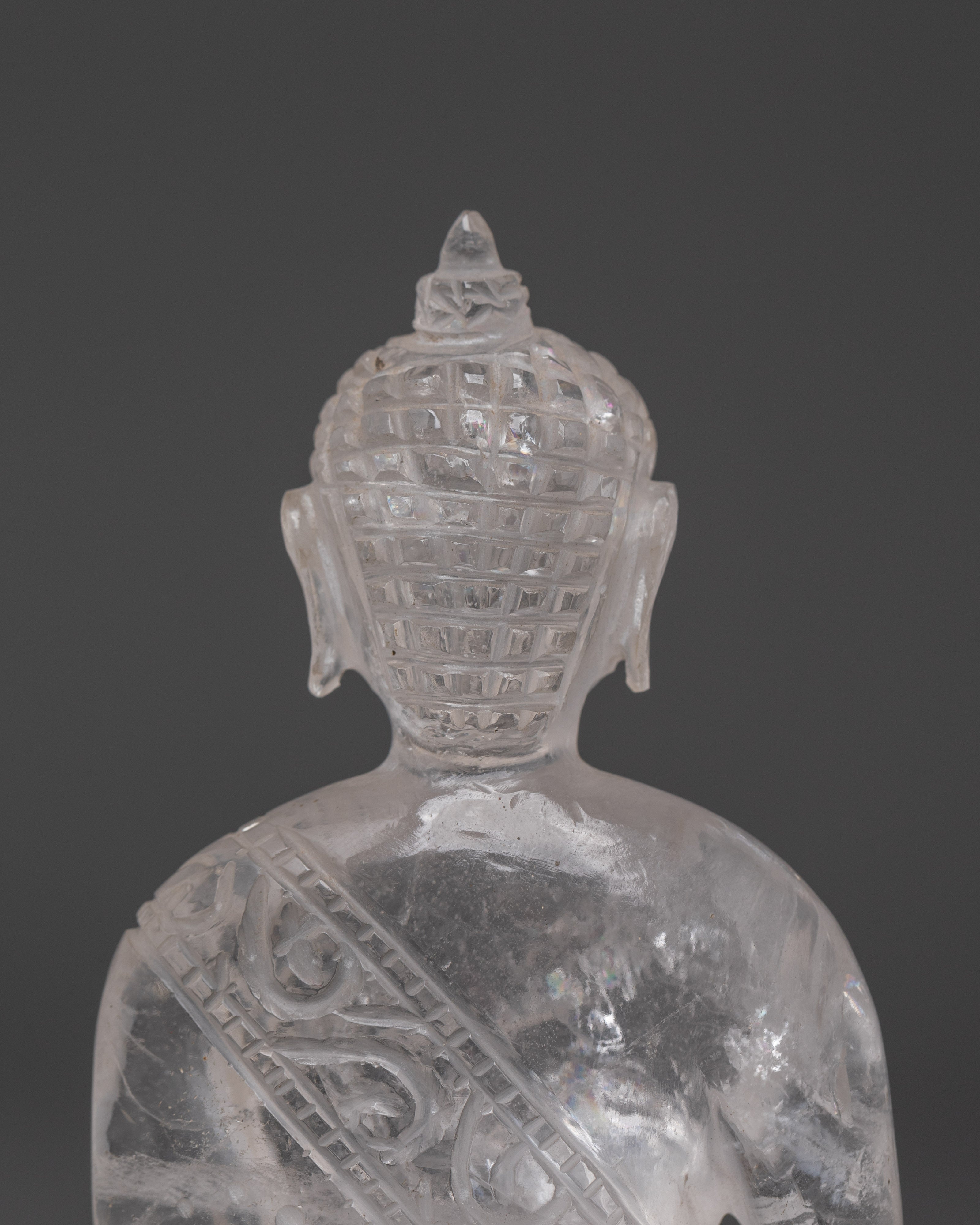 Clear Crystal Shakyamuni Buddha Statue | Handcrafted Spiritual Meditation Sculpture