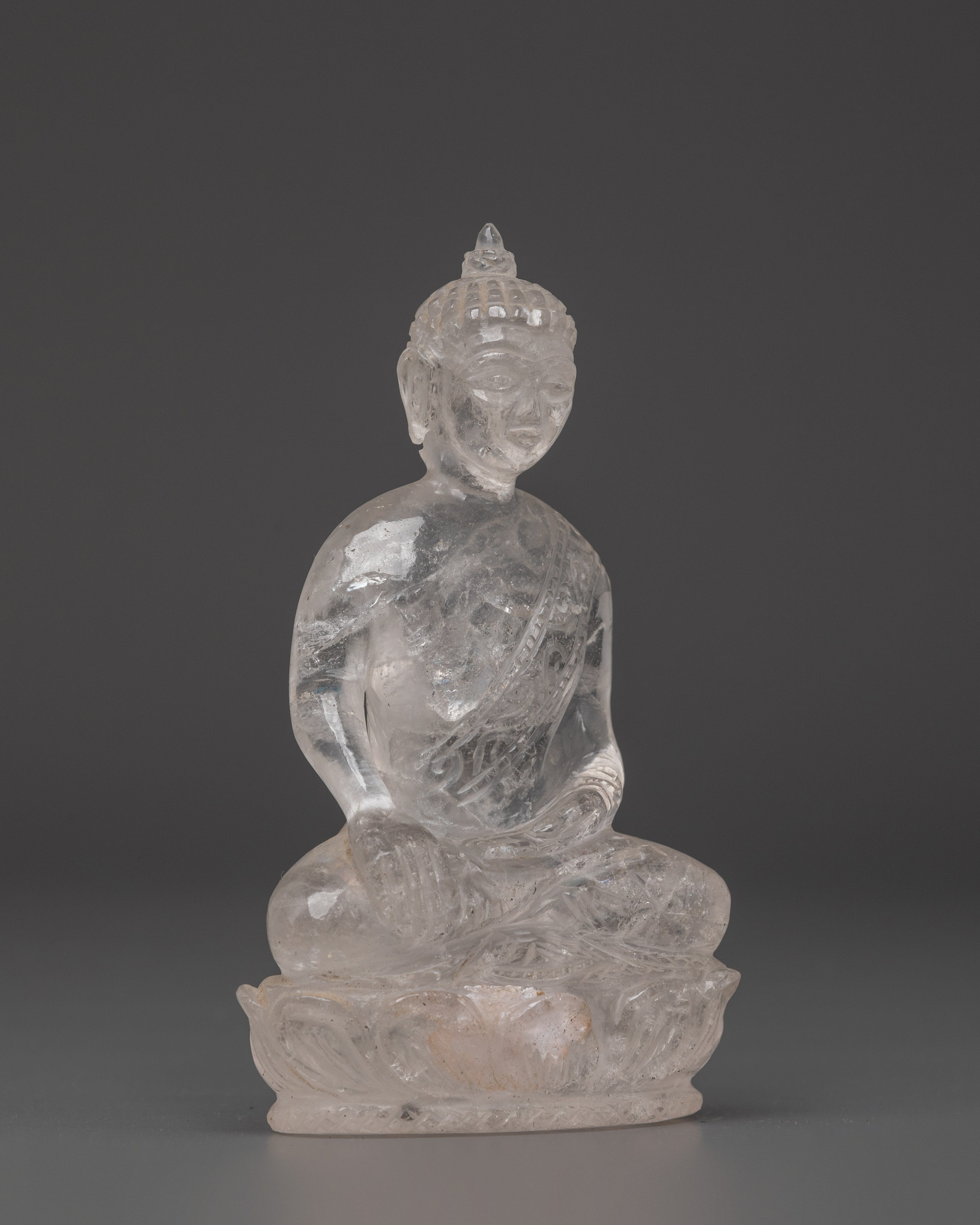 Clear Crystal Shakyamuni Buddha Statue | Handcrafted Spiritual Meditation Sculpture