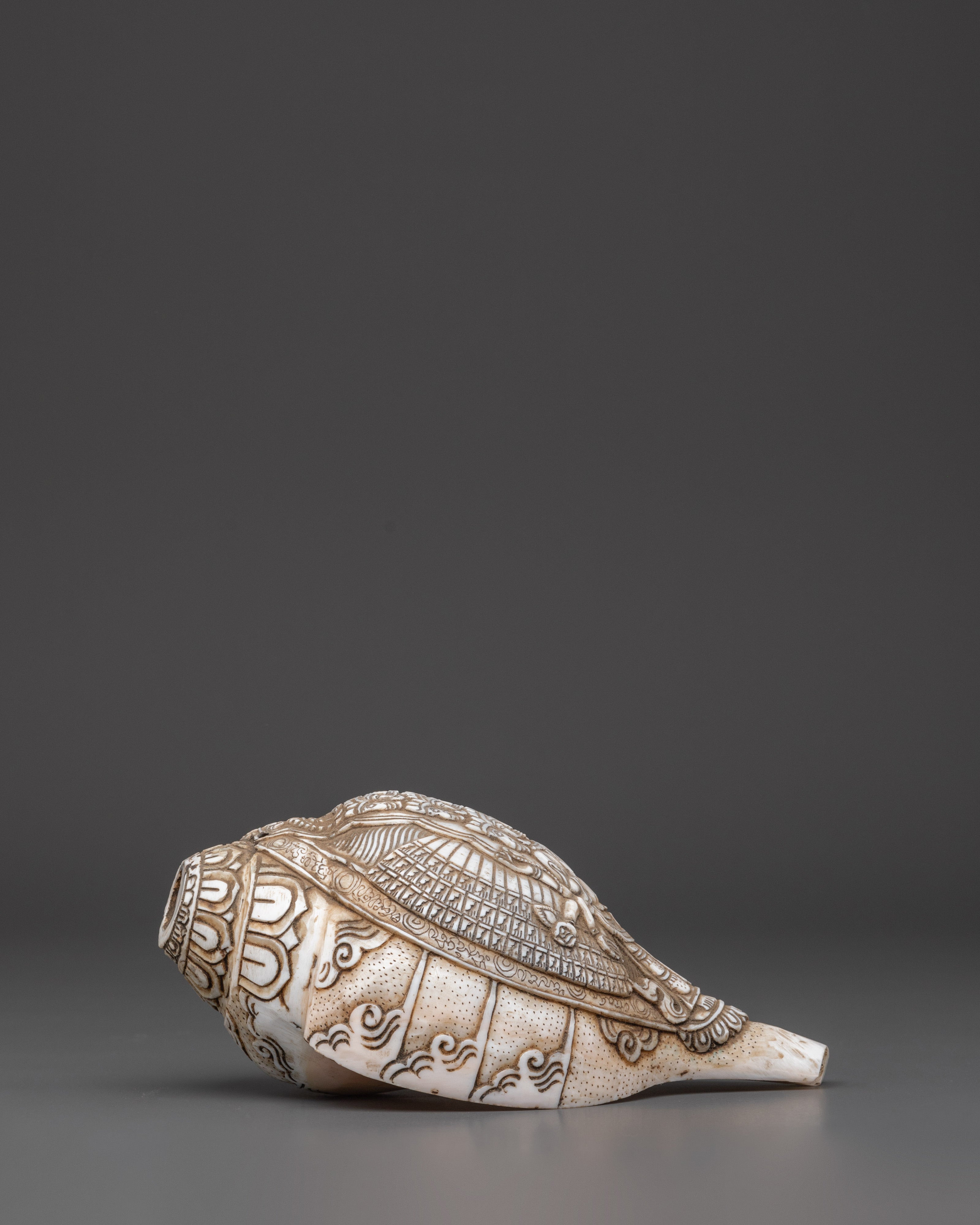 Hand-Carved Avalokiteshvara Conch Shell | Tibetan Buddhist Compassion Deity