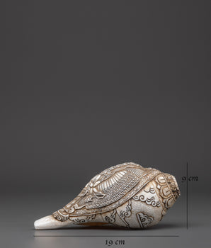 Hand-Carved Avalokiteshvara Conch Shell | Tibetan Buddhist Compassion Deity