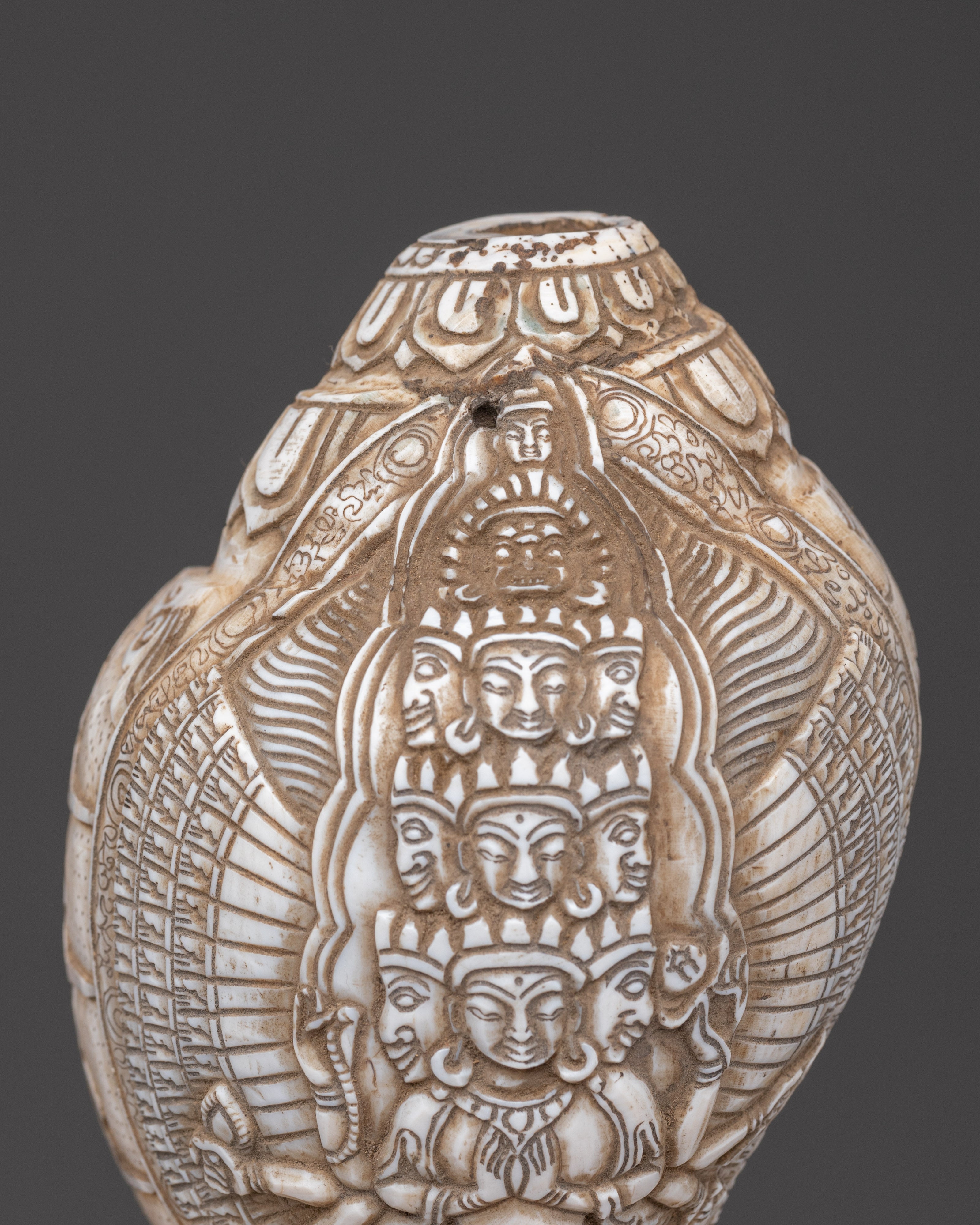 Hand-Carved Avalokiteshvara Conch Shell | Tibetan Buddhist Compassion Deity