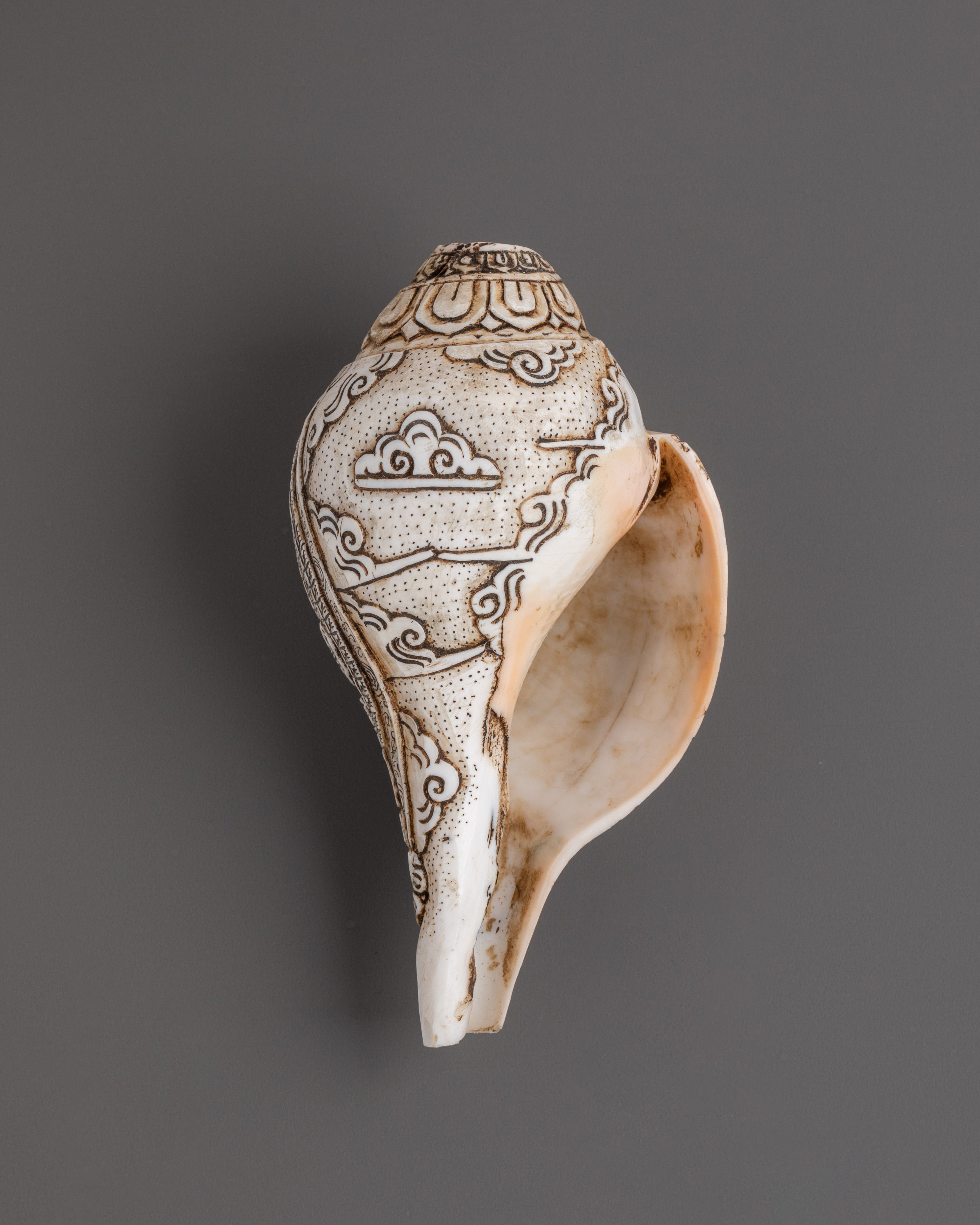 Hand-Carved Avalokiteshvara Conch Shell | Tibetan Buddhist Compassion Deity