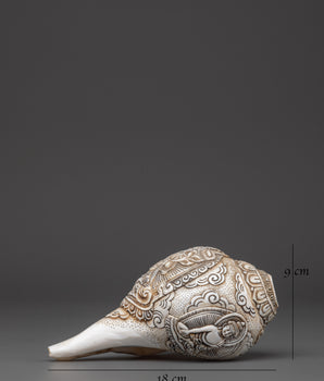 Hand-carved Avalokiteshvara Design Conch Shell | Sacred Buddhist Spiritual Artifact