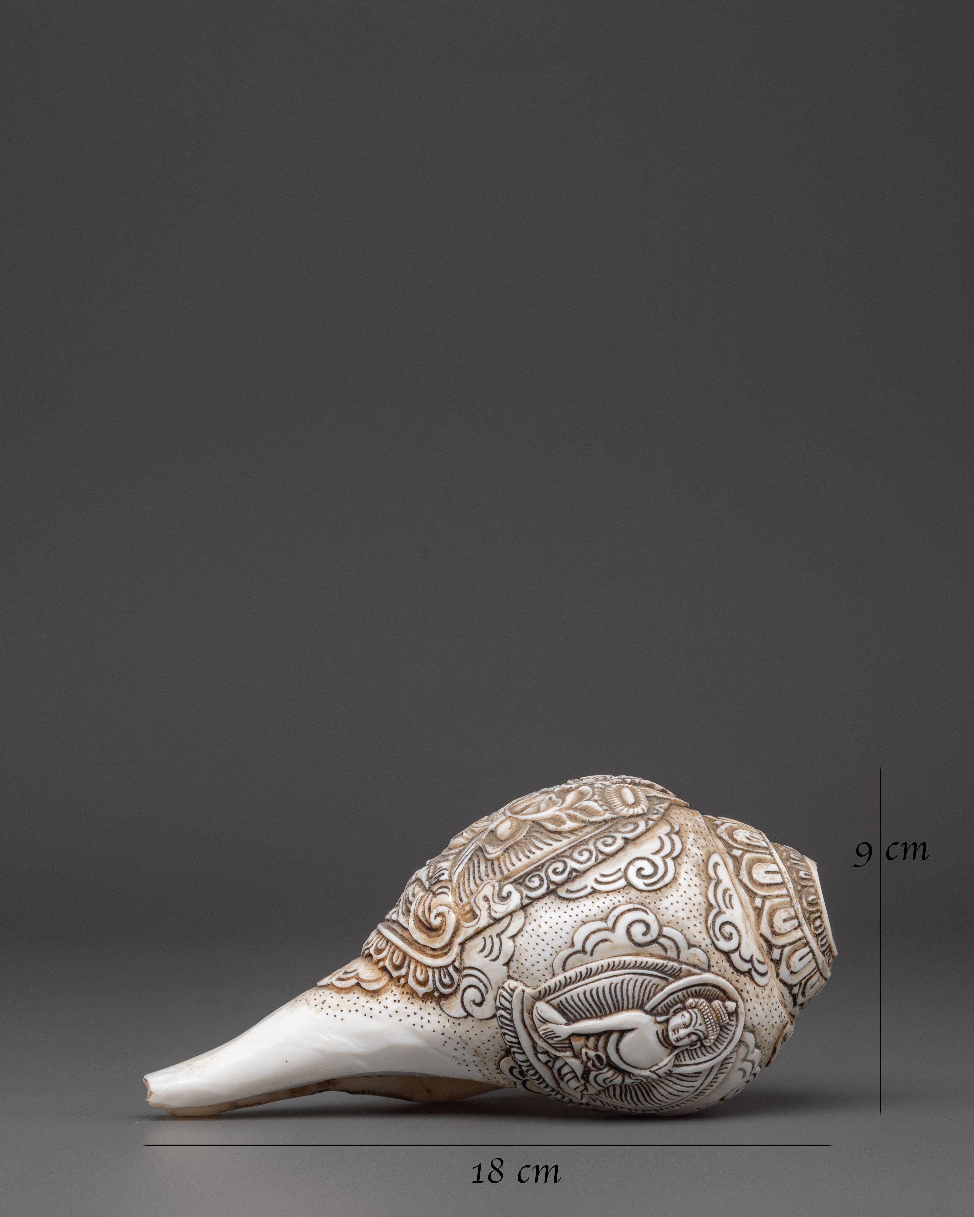 Hand-carved Avalokiteshvara Design Conch Shell | Sacred Buddhist Spiritual Artifact