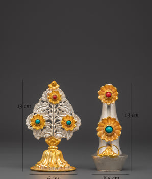 Handcrafted Tibetan Torma Set | Copper, Silver Plated with Coral & Turquoise Stones