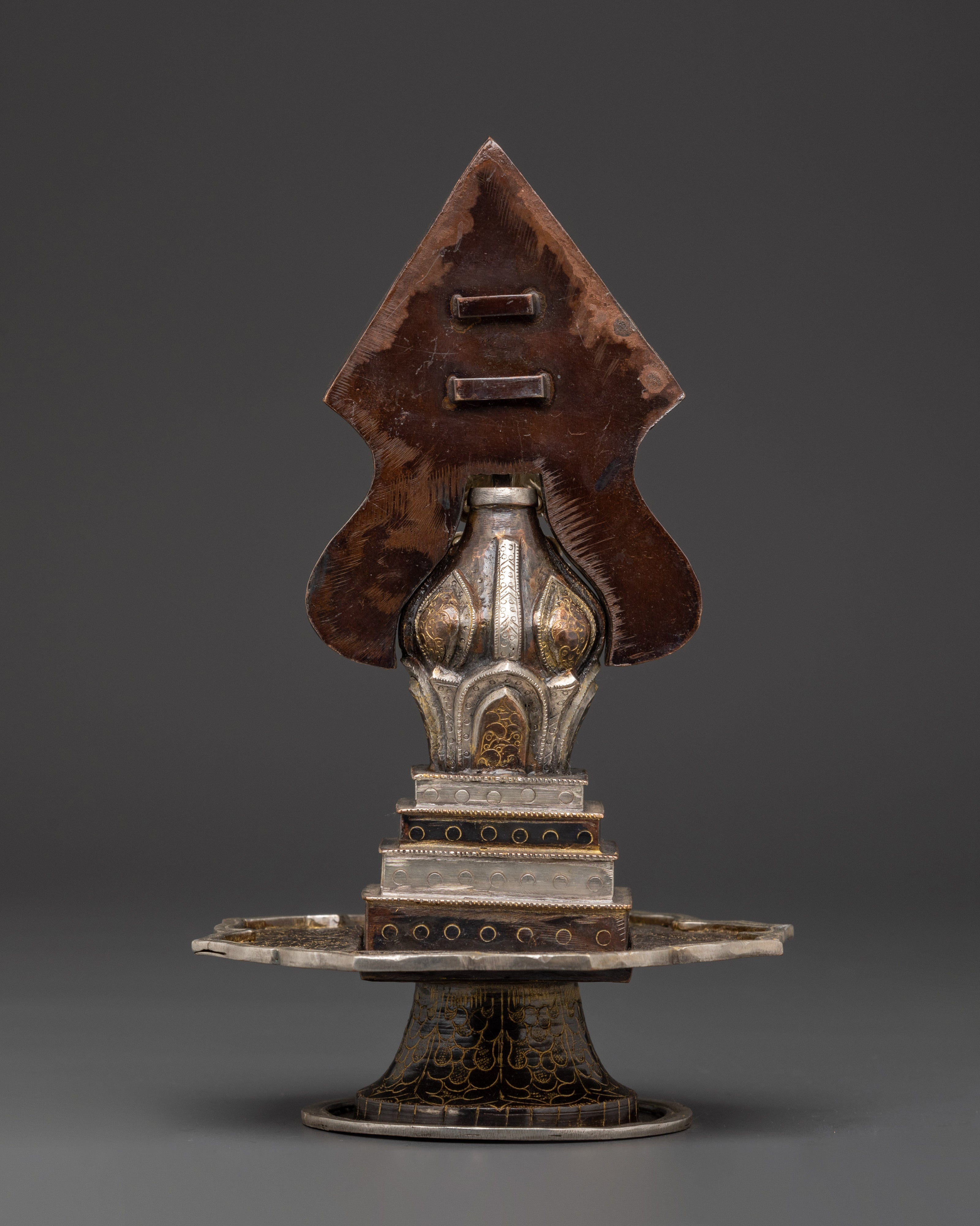 Handcrafted Tibetan Ritual Torma | Oxidized Copper and Silver Plated Offering