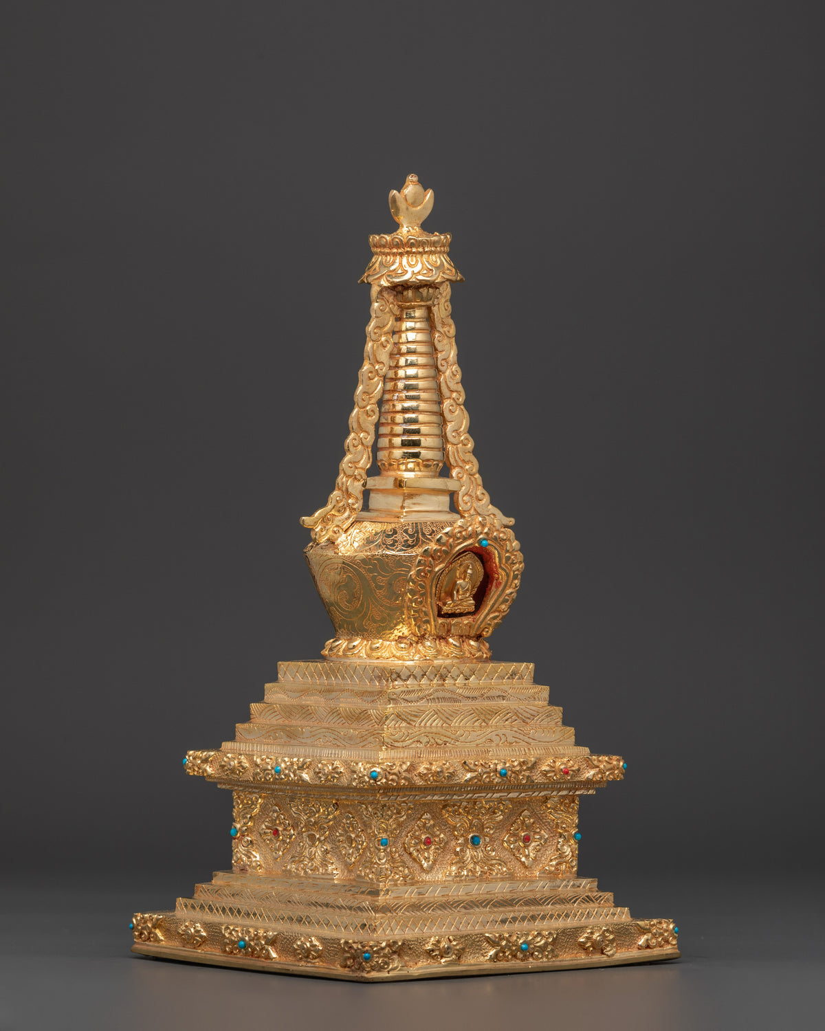 Handcrafted Spiritual Buddha Stupa | Copper Body with Gold Plating