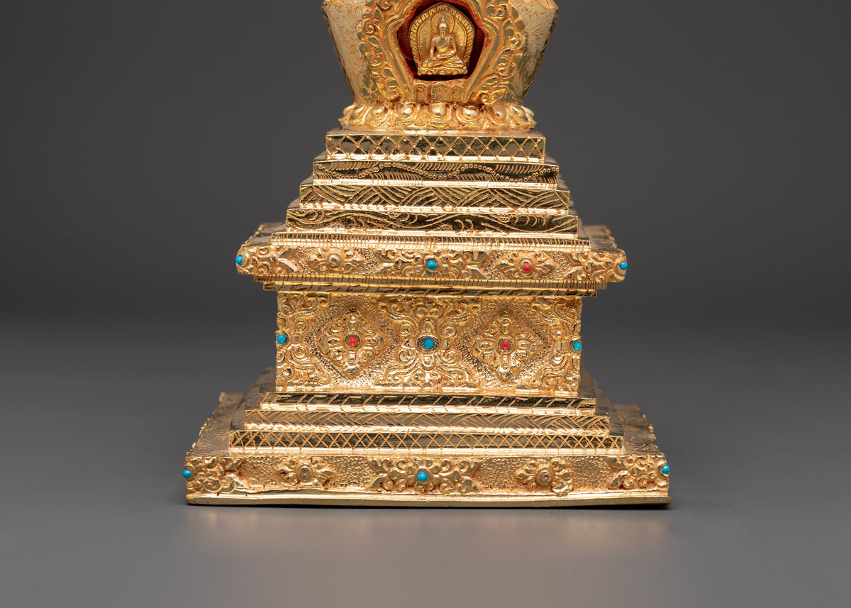 Handcrafted Spiritual Buddha Stupa | Copper Body with Gold Plating