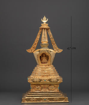 Tibetan Buddhist Stupa Sculpture | Gold Plated Copper Chorten