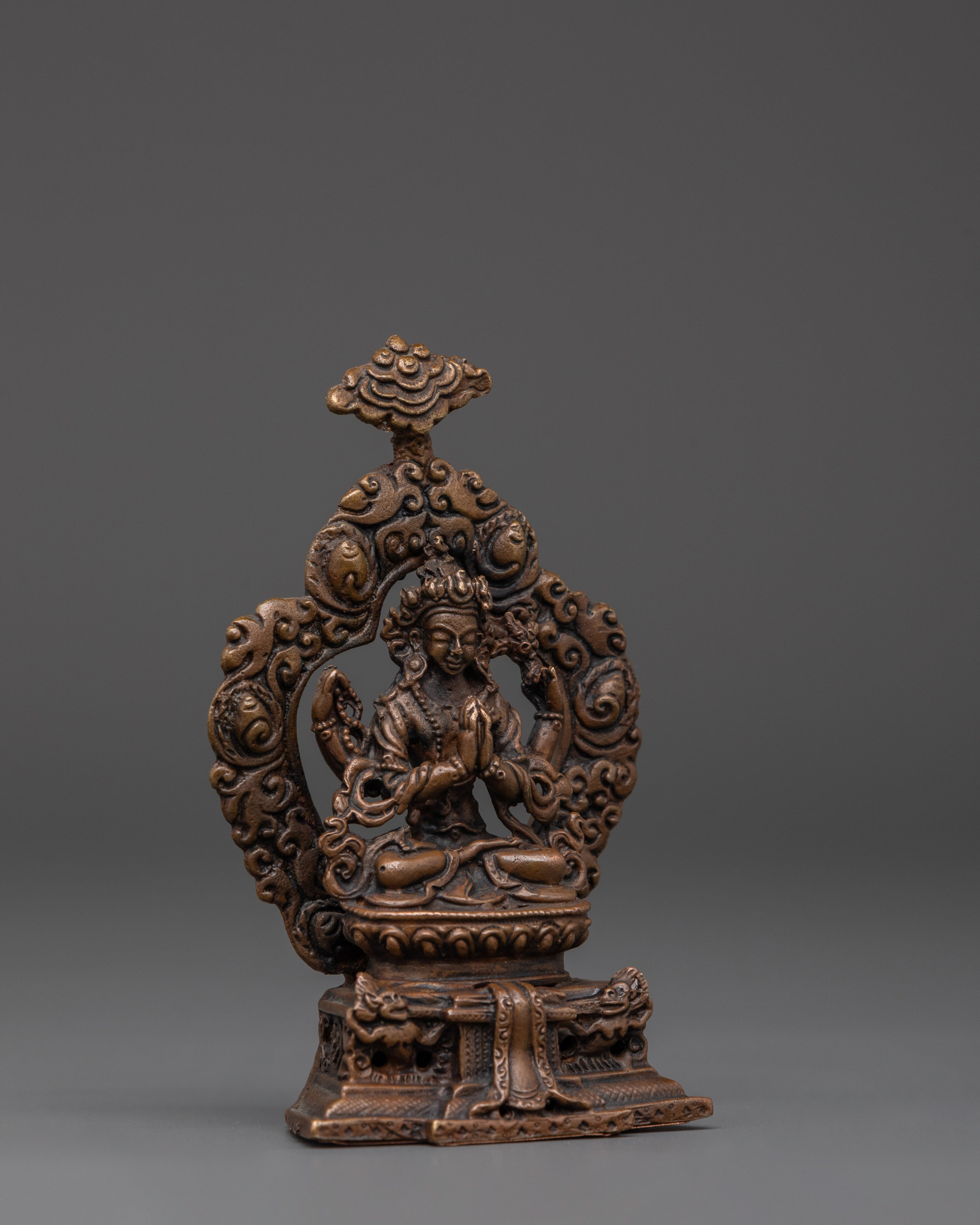 Chenrezig on Throne | Oxidized Copper Body
