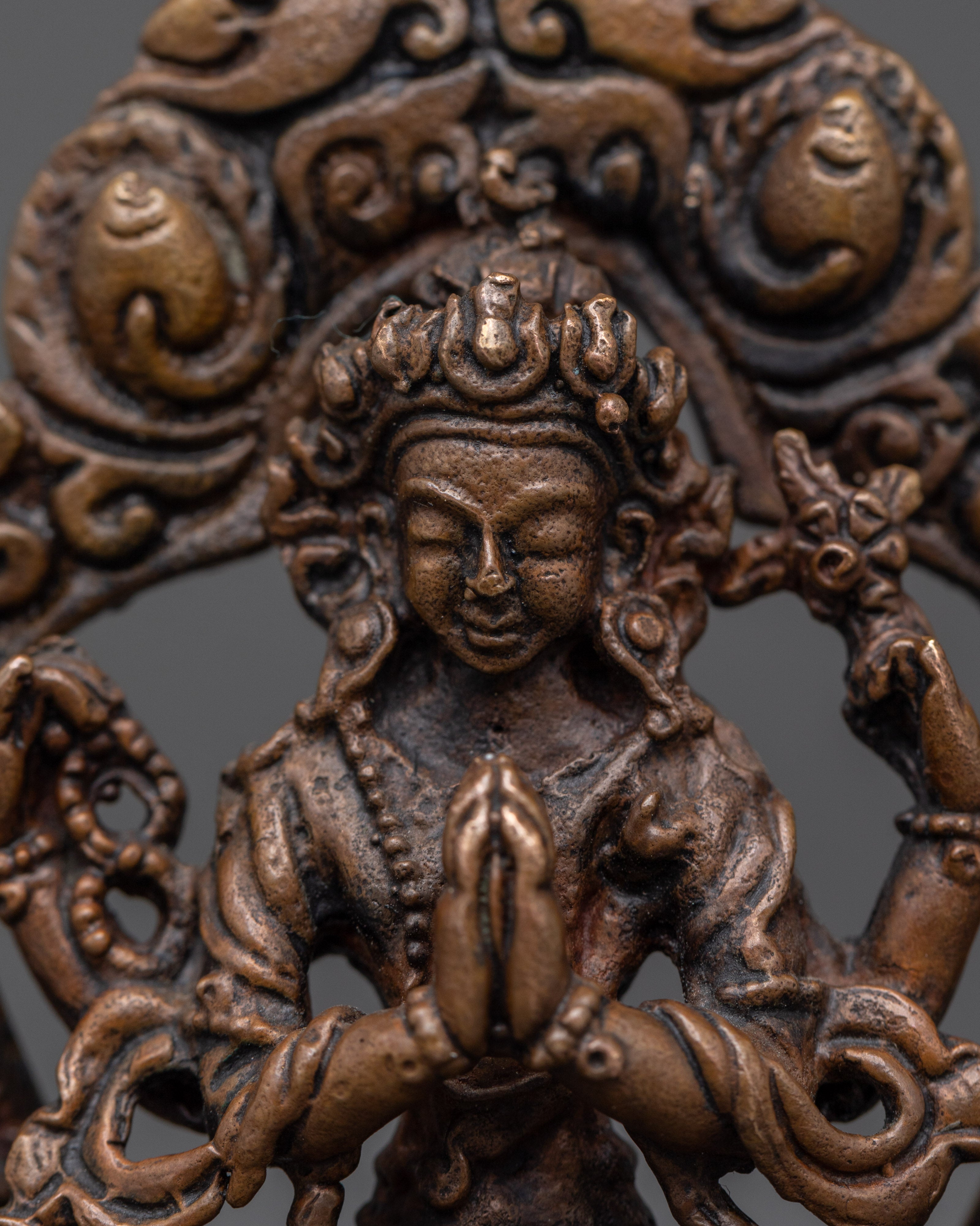 Chenrezig on Throne | Oxidized Copper Body