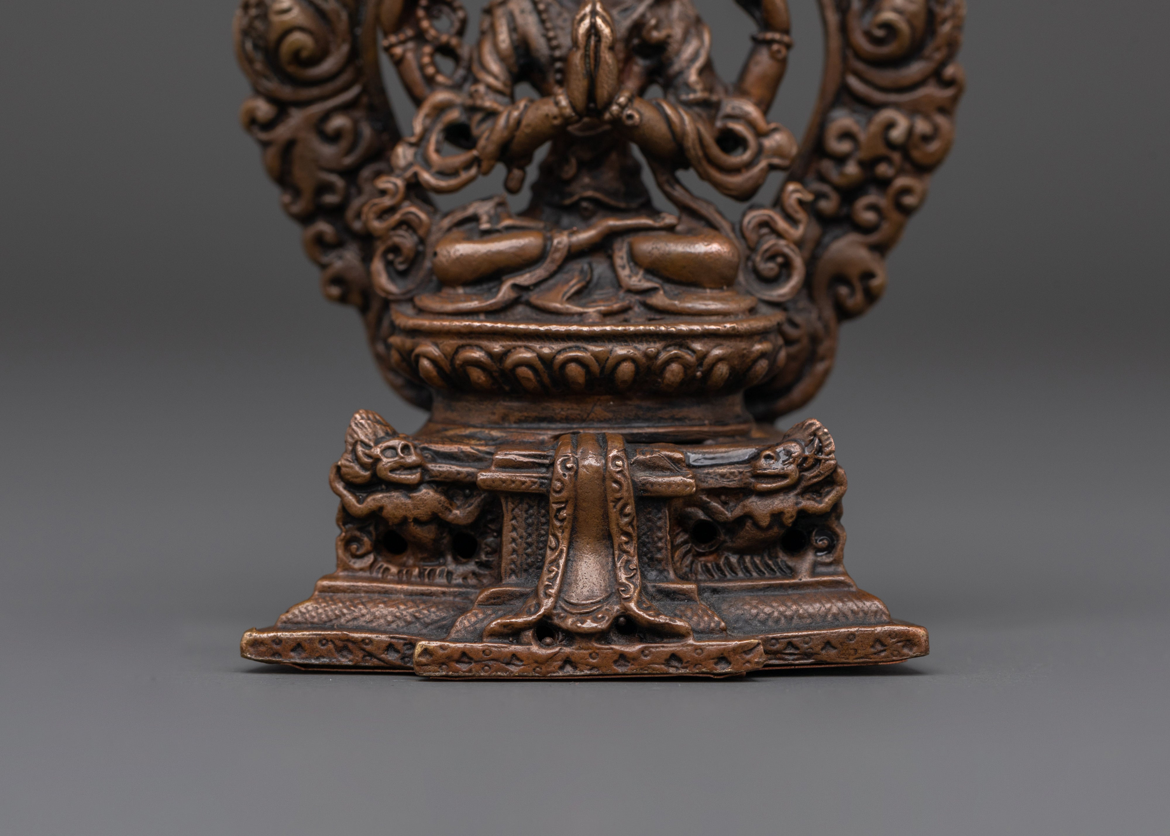 Chenrezig on Throne | Oxidized Copper Body