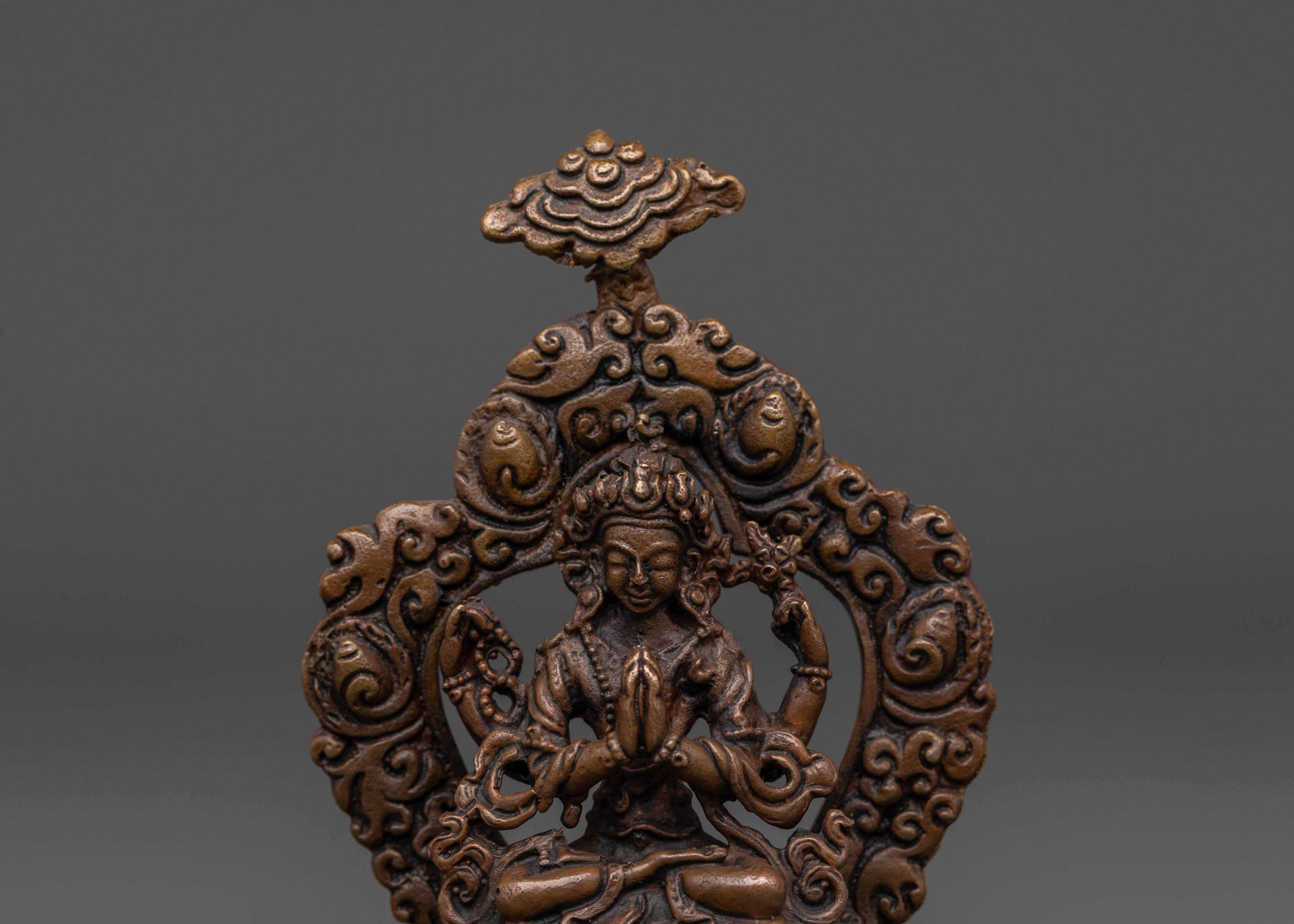 Chenrezig on Throne | Oxidized Copper Body