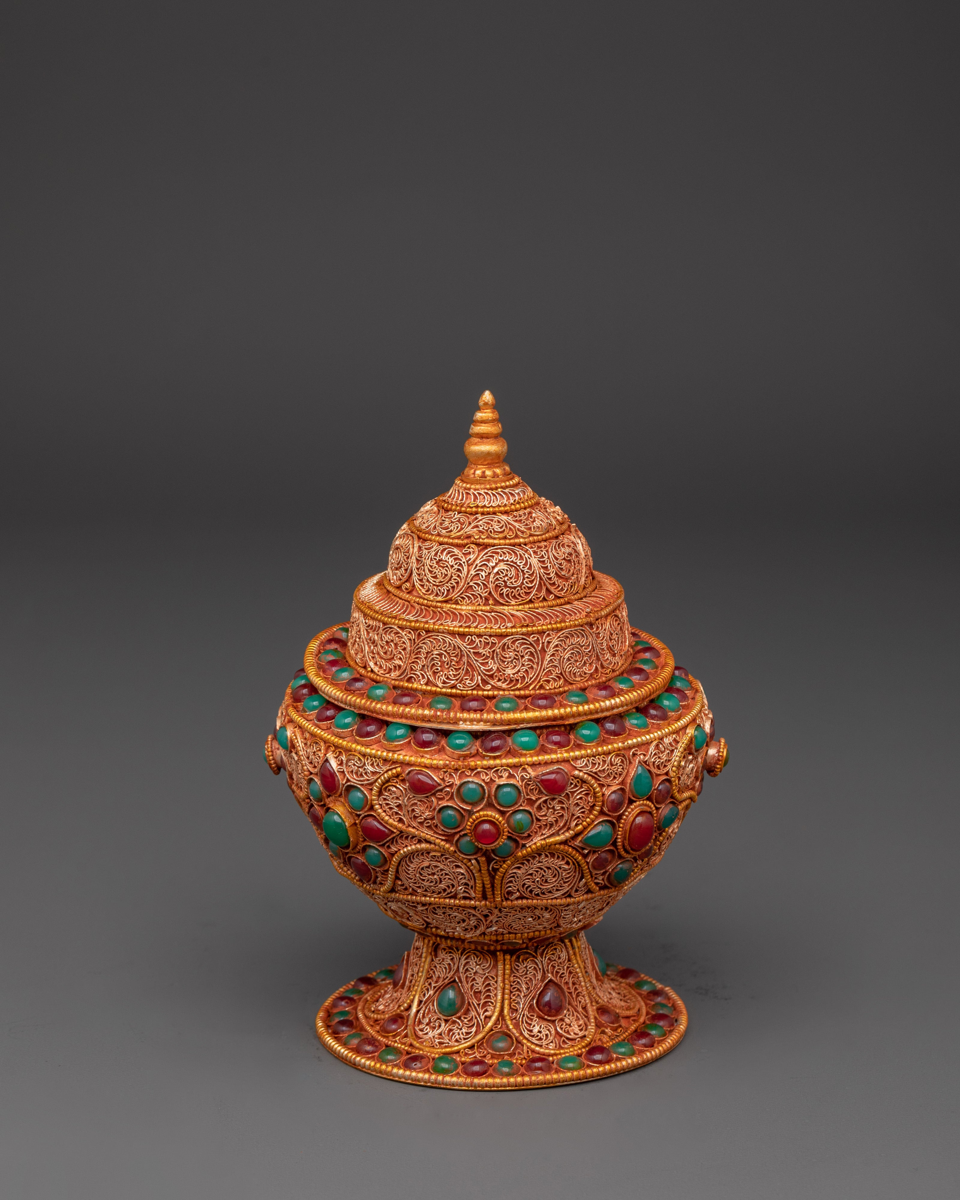 Himalayan Rice Offering Pot | Tibetan Gold Plated Copper Ritual Vessel