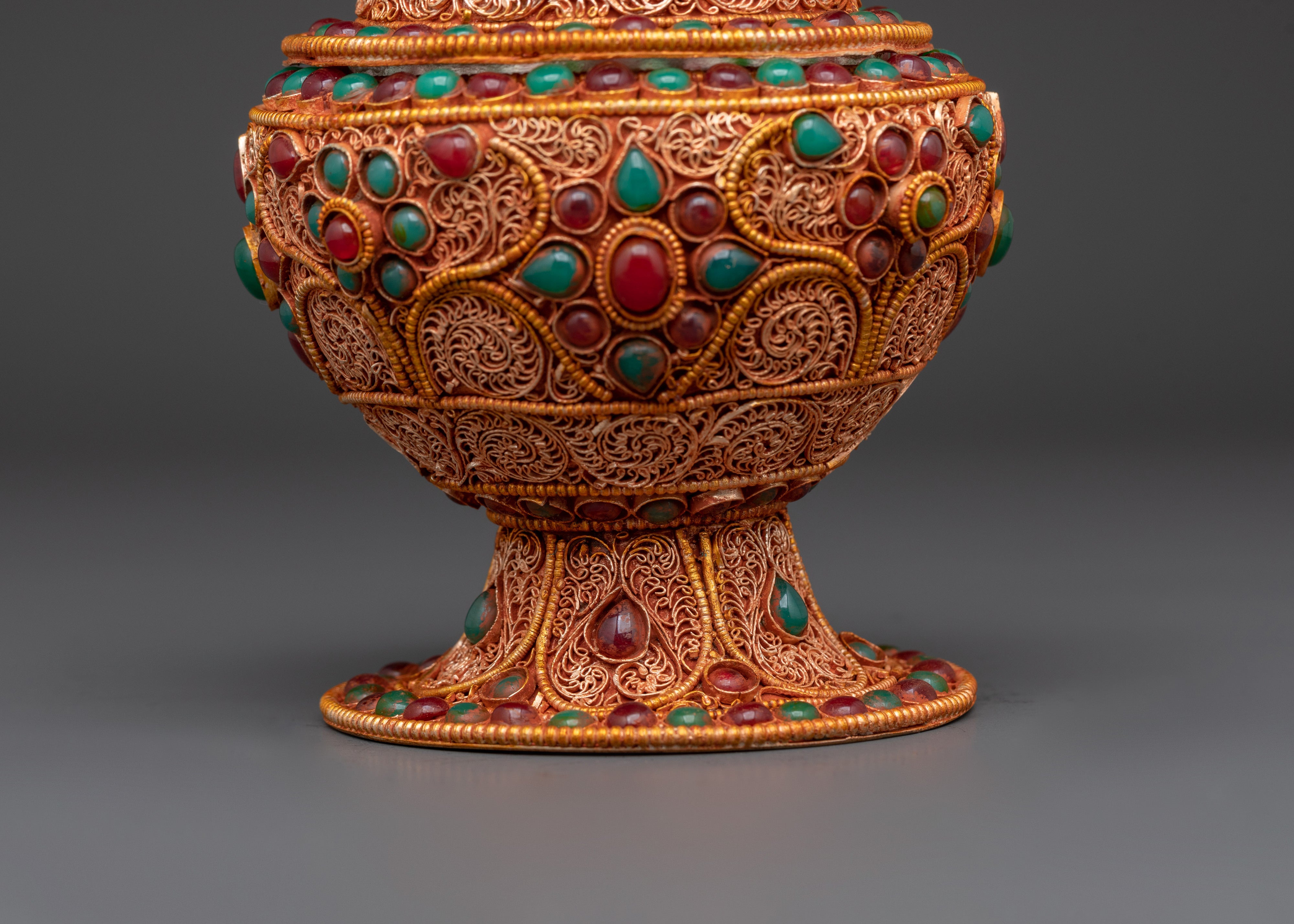 Himalayan Rice Offering Pot | Tibetan Gold Plated Copper Ritual Vessel