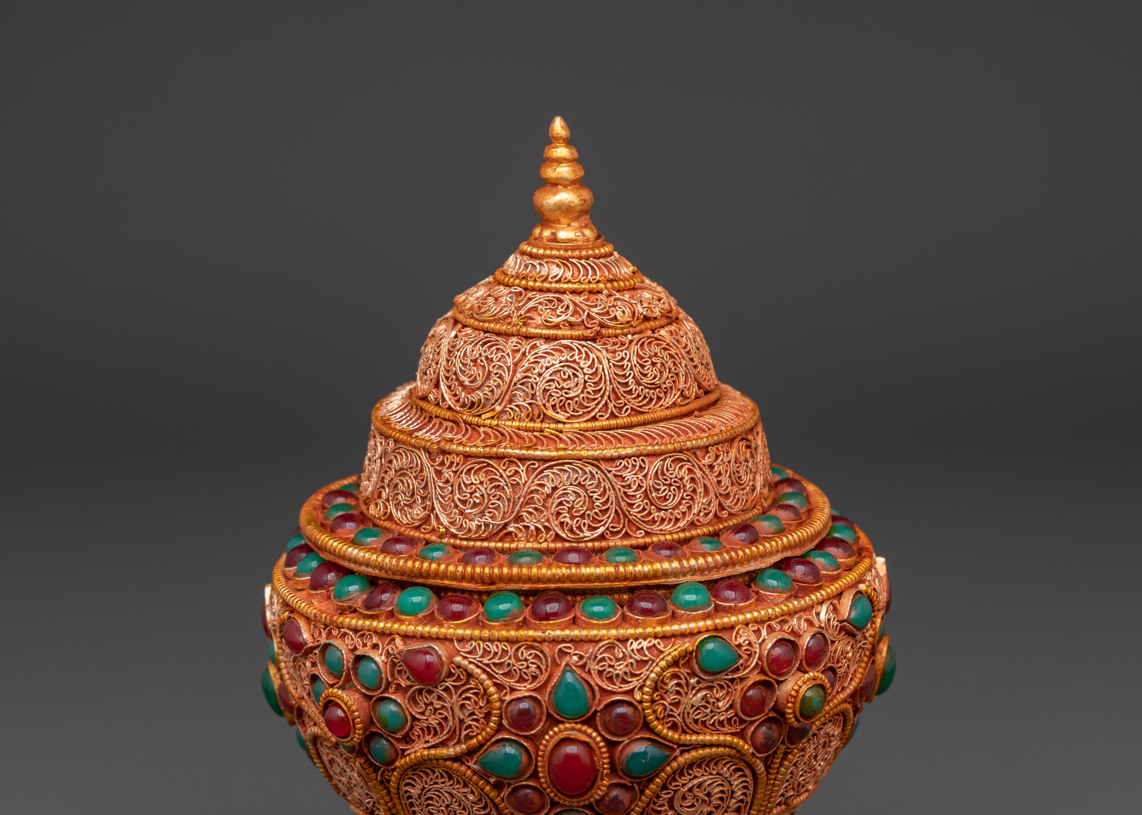 Himalayan Rice Offering Pot | Tibetan Gold Plated Copper Ritual Vessel