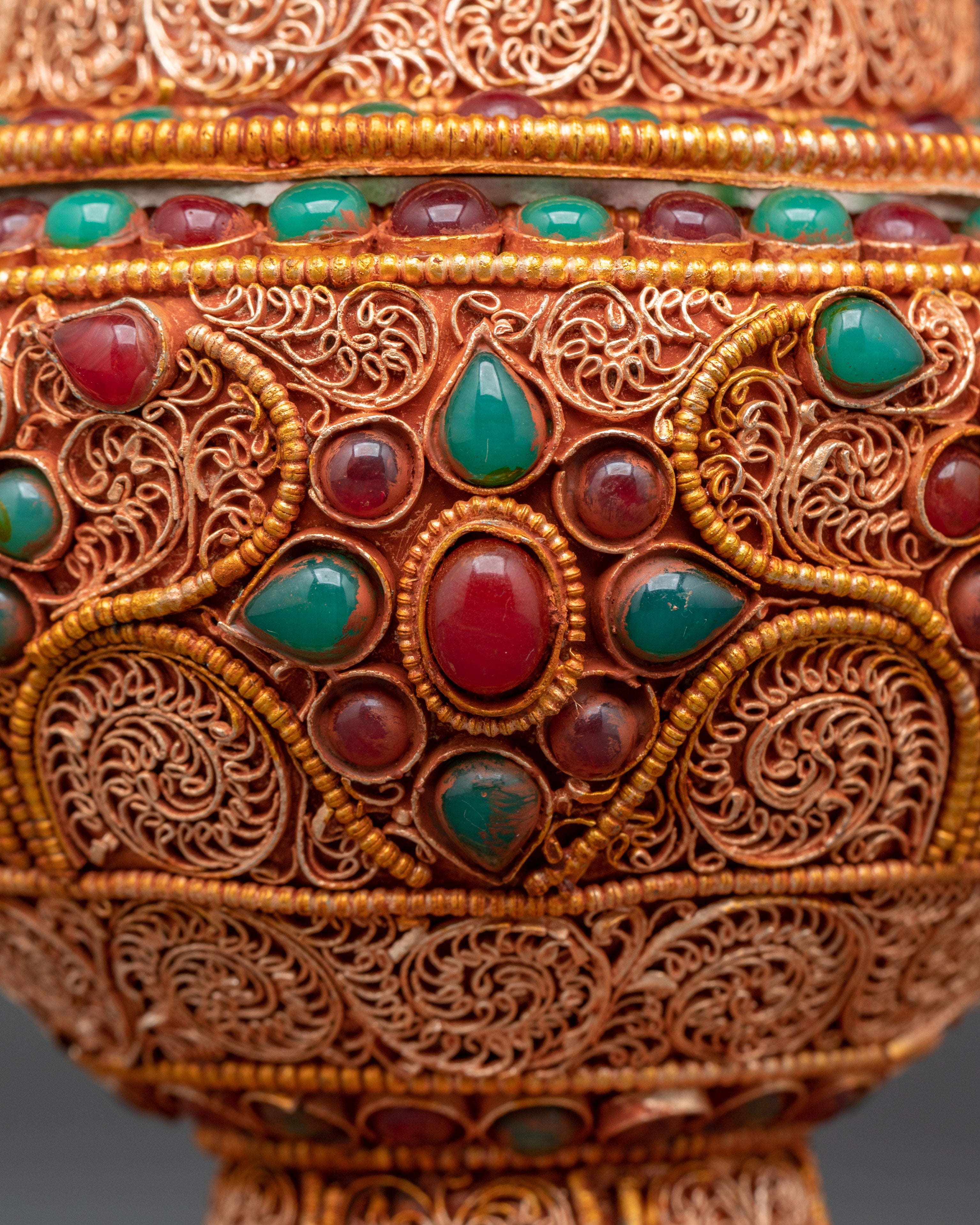 Himalayan Rice Offering Pot | Tibetan Gold Plated Copper Ritual Vessel