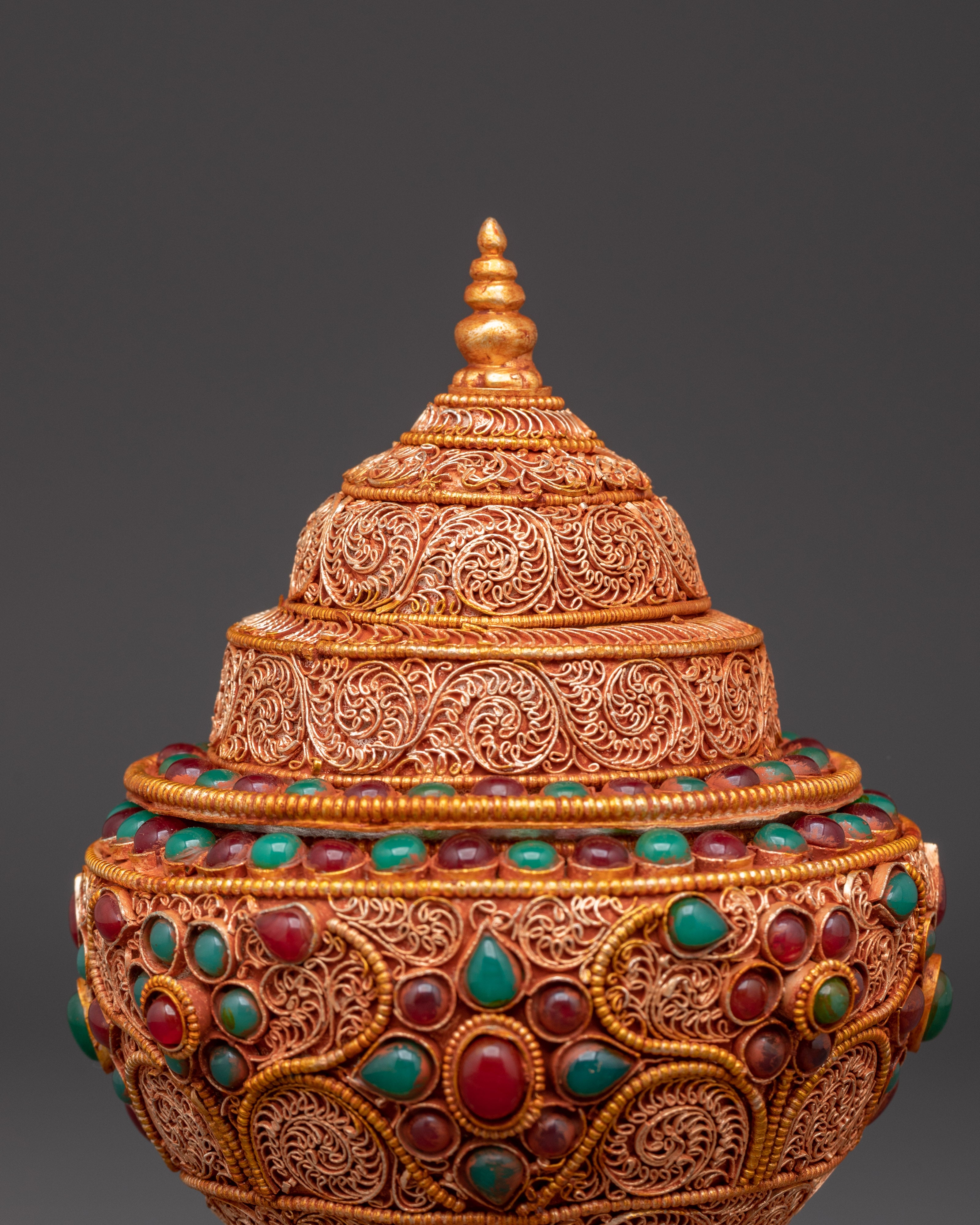 Himalayan Rice Offering Pot | Tibetan Gold Plated Copper Ritual Vessel