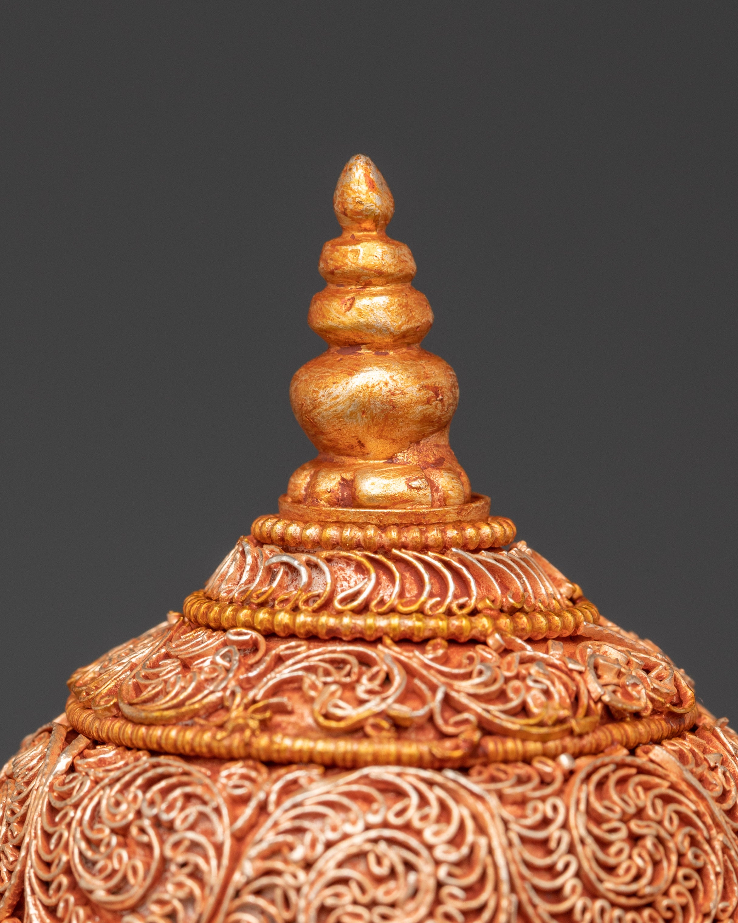 Himalayan Rice Offering Pot | Tibetan Gold Plated Copper Ritual Vessel