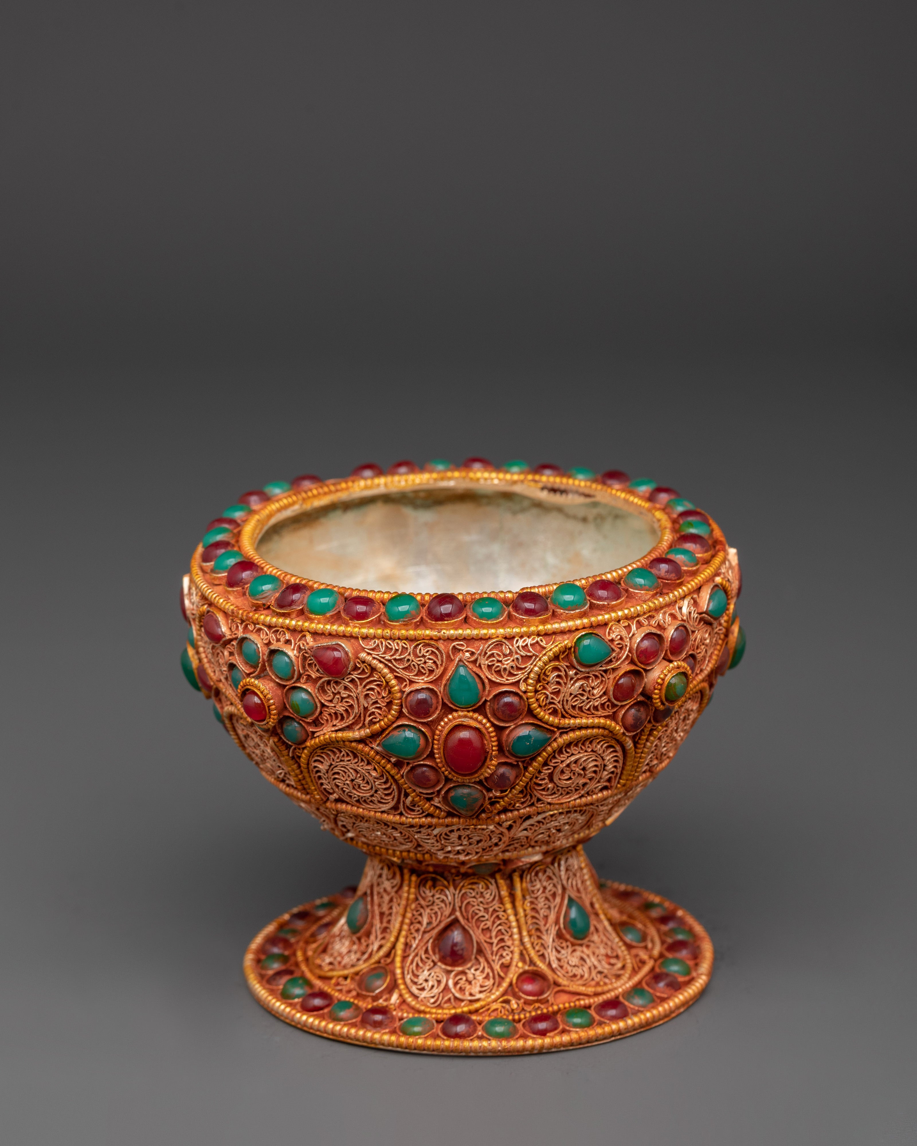 Himalayan Rice Offering Pot | Tibetan Gold Plated Copper Ritual Vessel