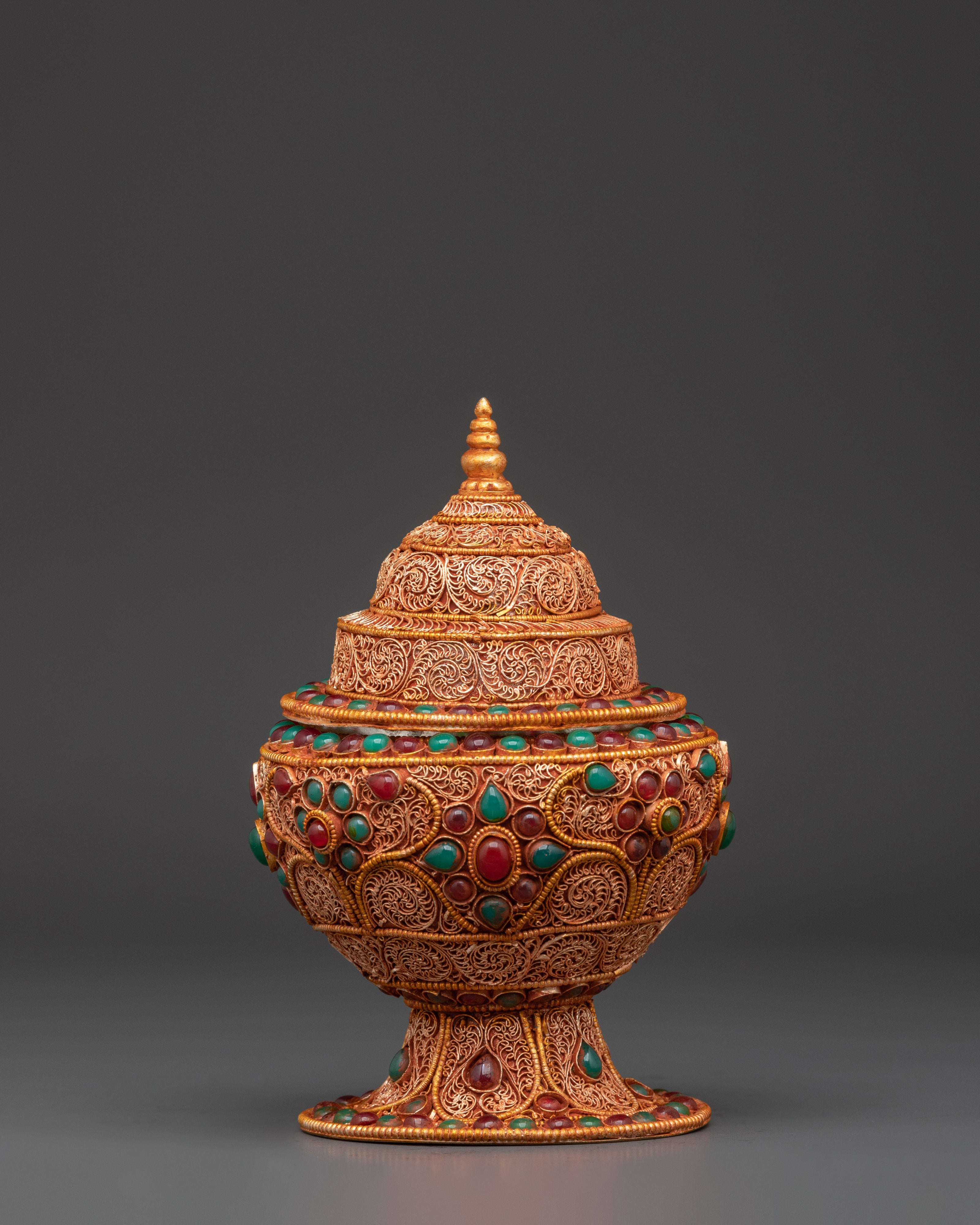 Himalayan Rice Offering Pot | Tibetan Gold Plated Copper Ritual Vessel