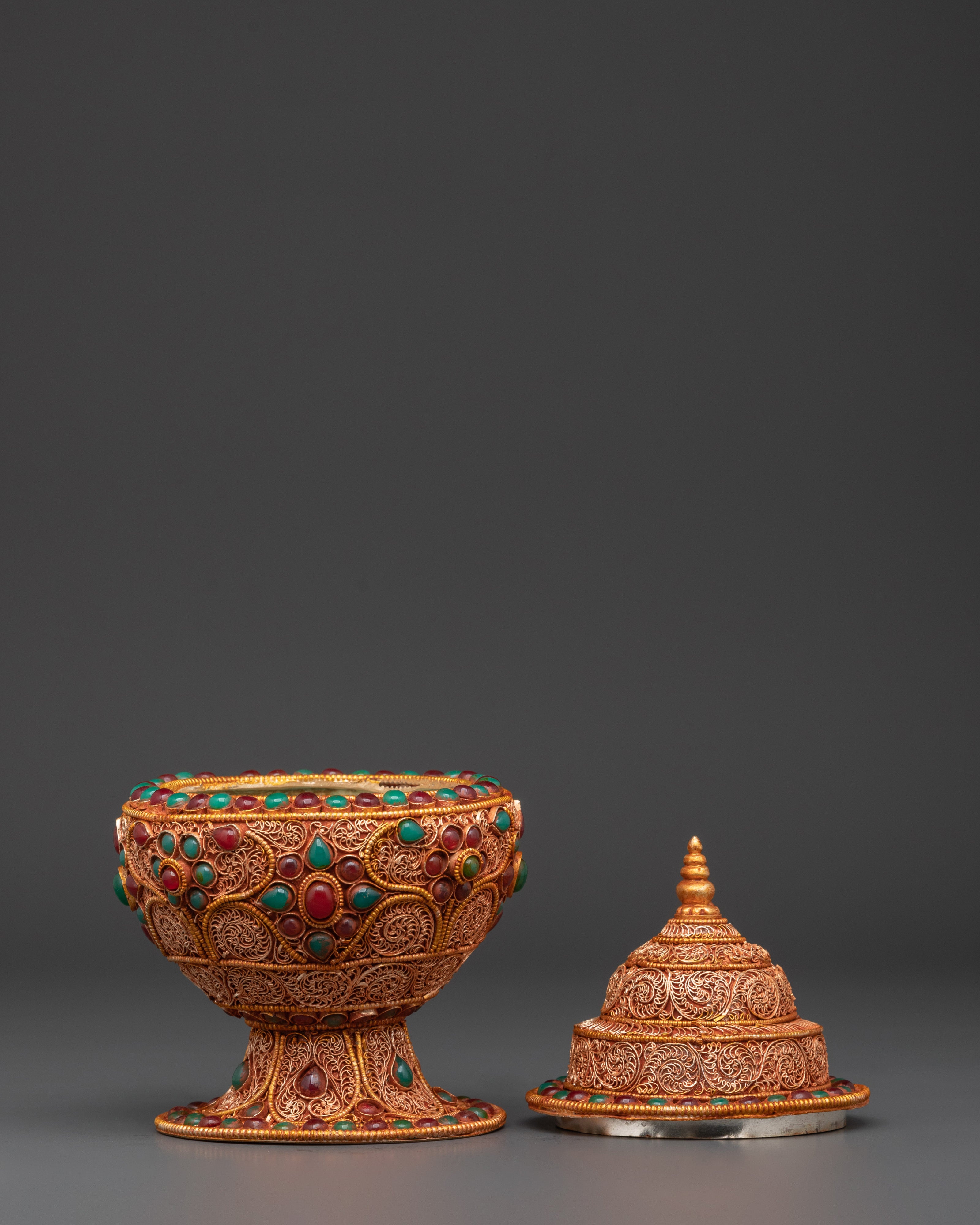 Himalayan Rice Offering Pot | Tibetan Gold Plated Copper Ritual Vessel