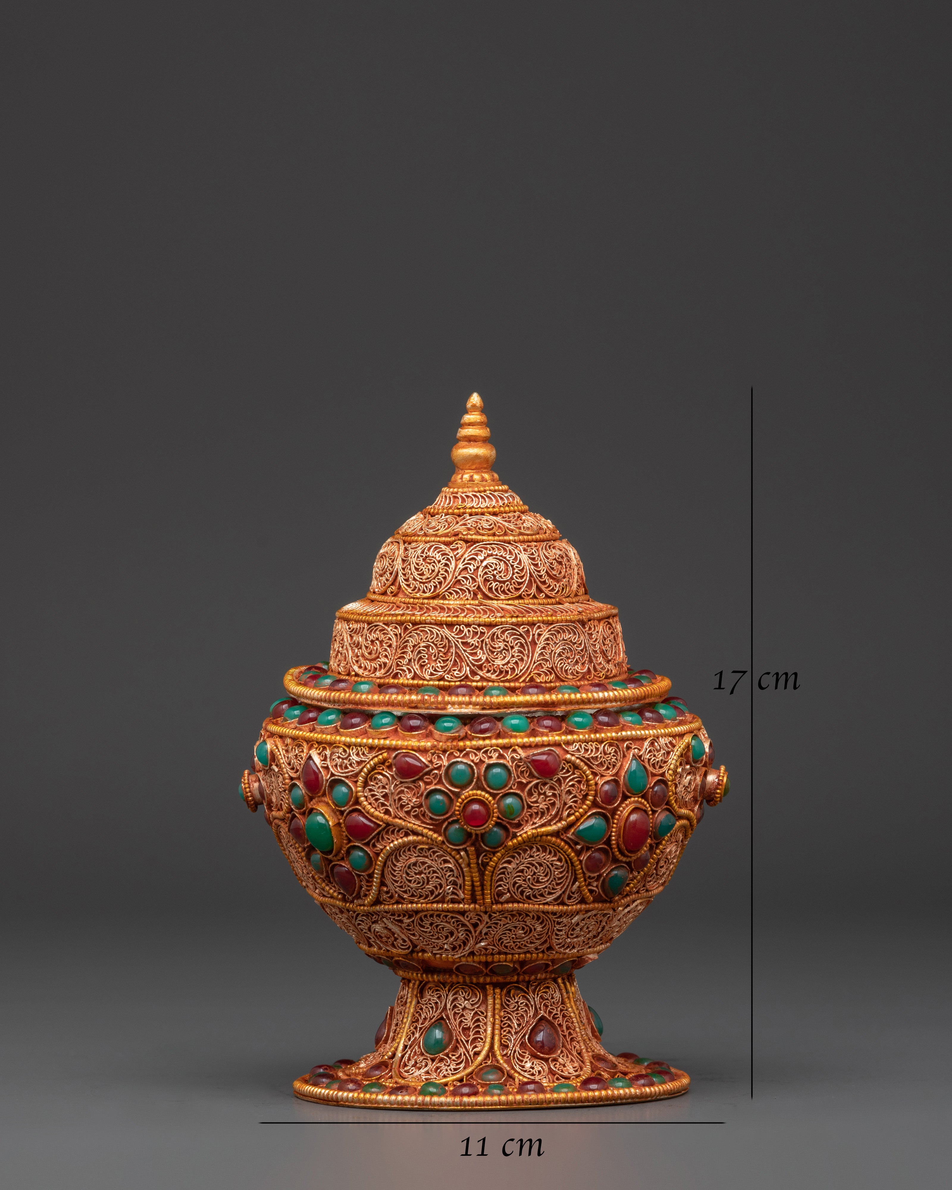 Himalayan Rice Offering Pot | Tibetan Gold Plated Copper Ritual Vessel