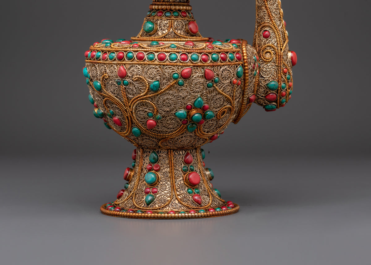 Handcrafted Tibetan Bhumba | Copper Body with Gold-Plated Filigree