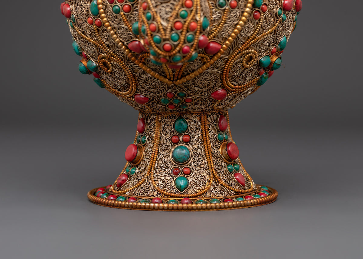 Handcrafted Tibetan Bhumba | Copper Body with Gold-Plated Filigree