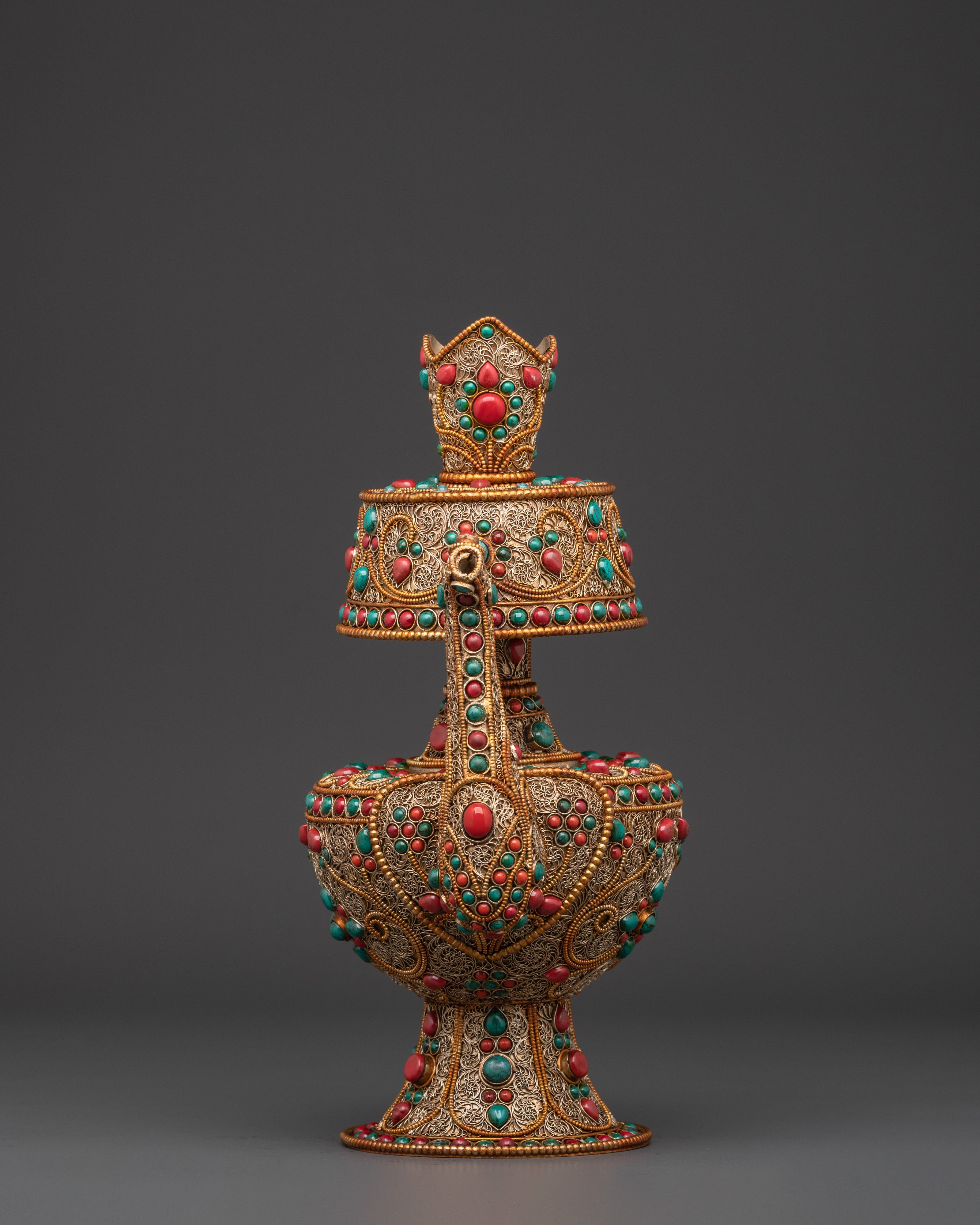 Handcrafted Tibetan Bhumba | Copper Body with Gold-Plated Filigree