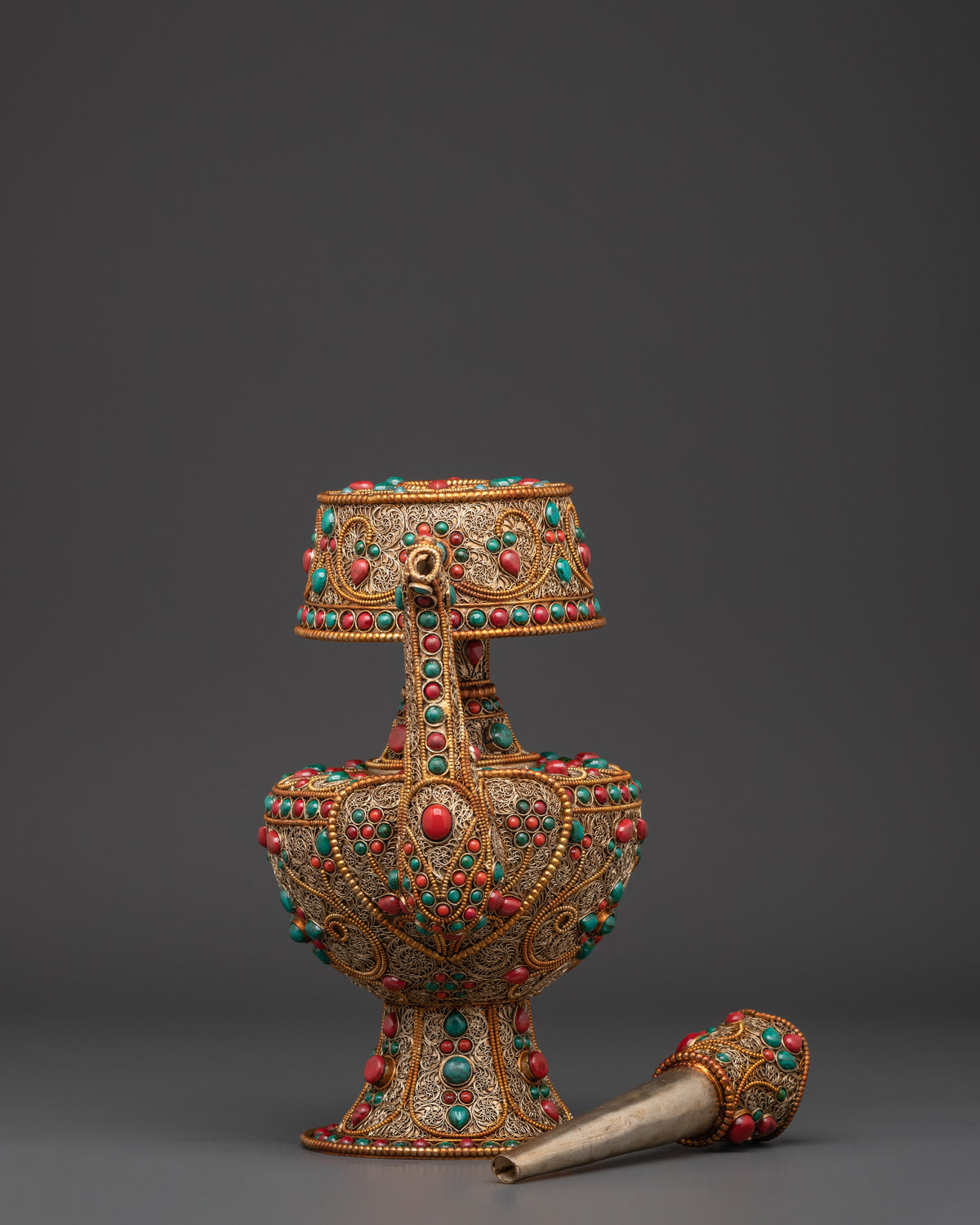 Handcrafted Tibetan Bhumba | Copper Body with Gold-Plated Filigree