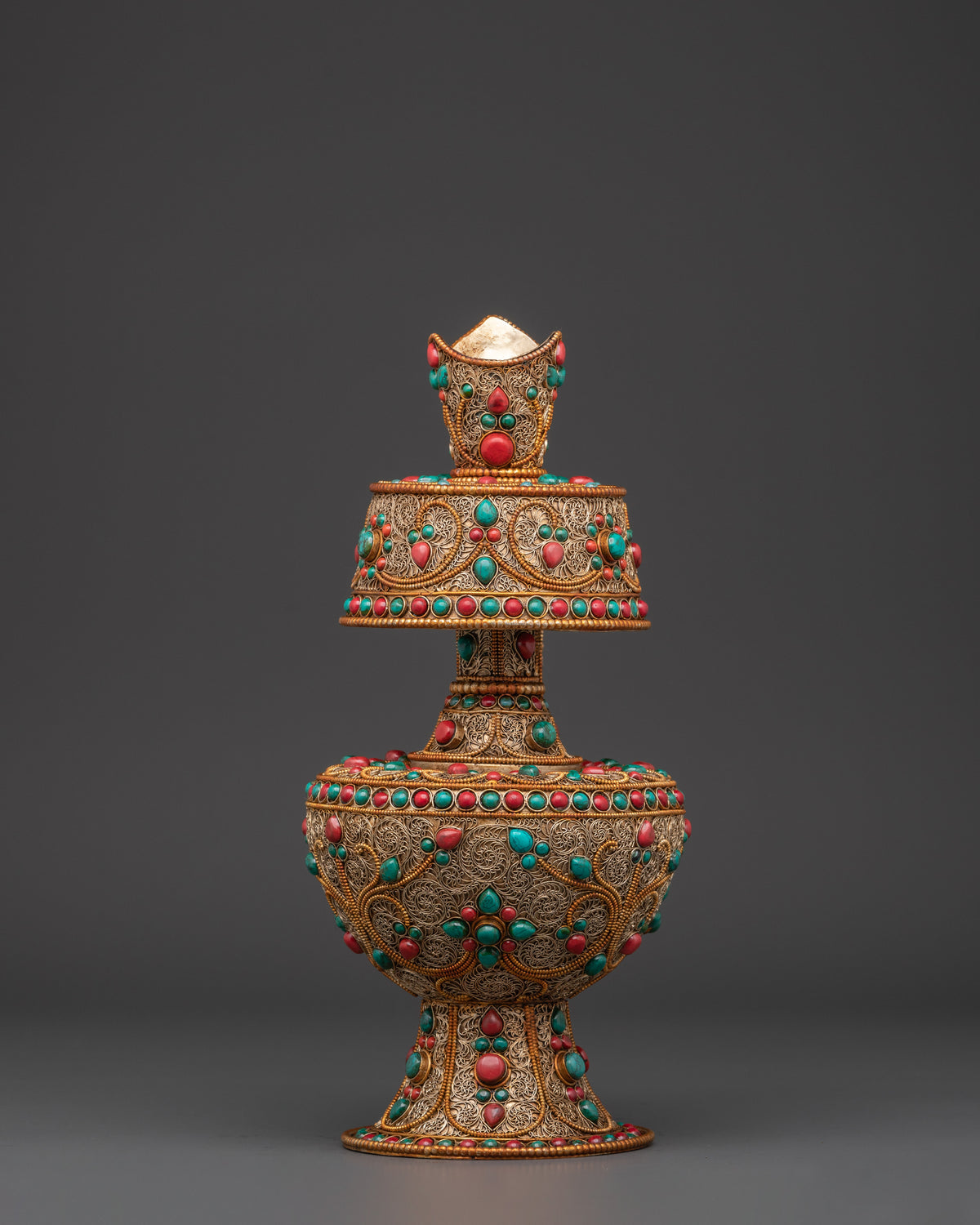 Handcrafted Tibetan Bhumba | Copper Body with Gold-Plated Filigree