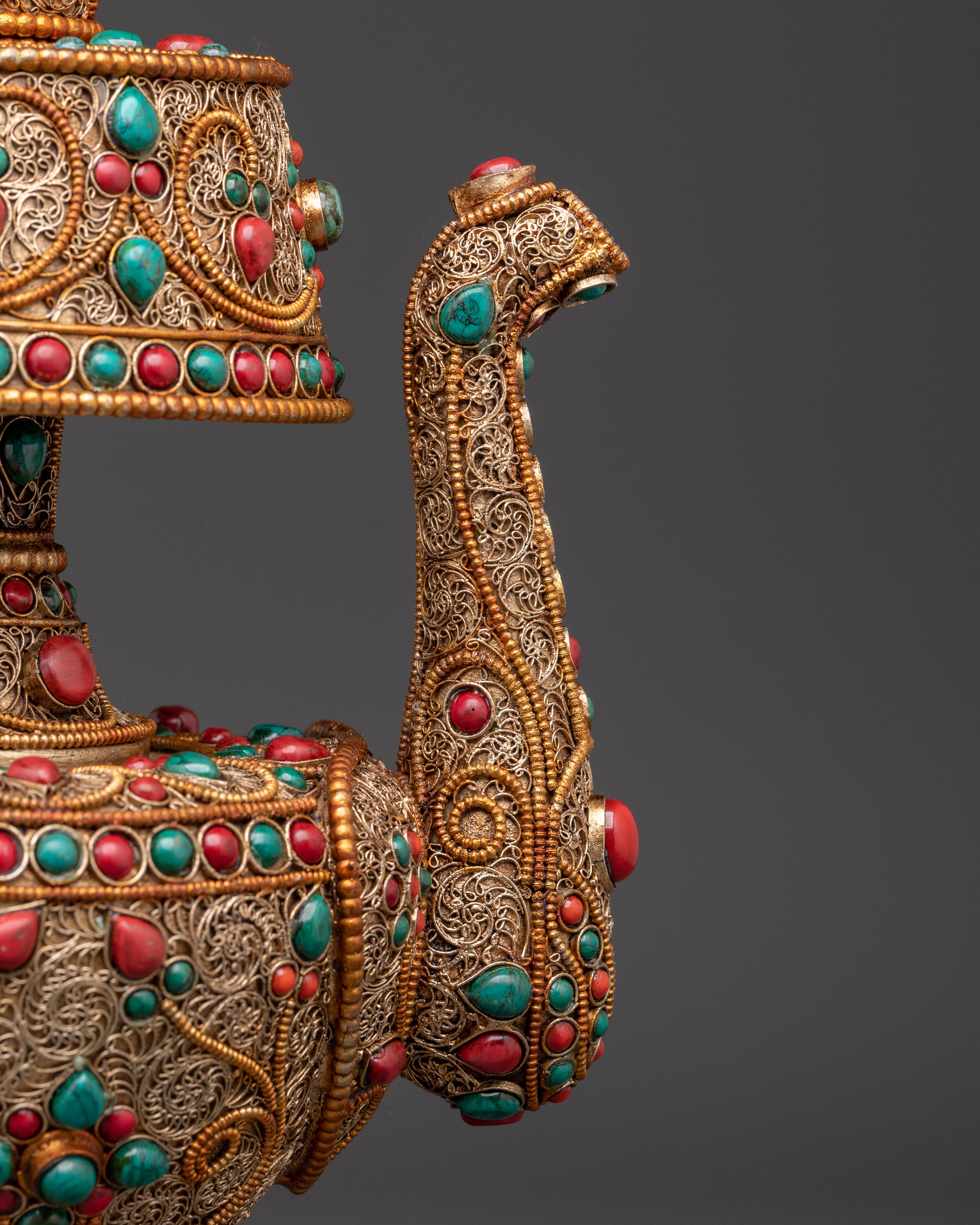 Handcrafted Tibetan Bhumba | Copper Body with Gold-Plated Filigree