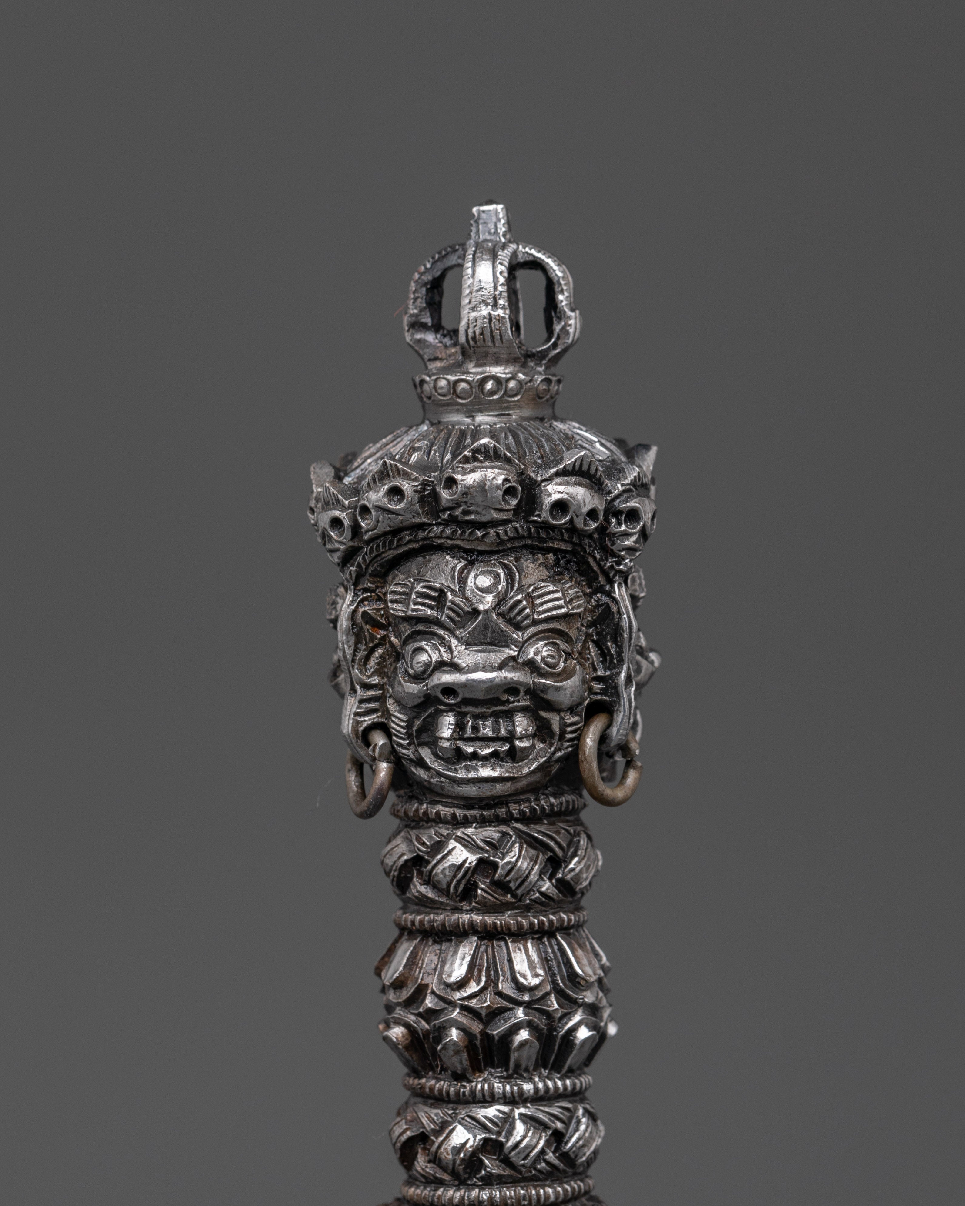 Handmade Tibetan Phurba Dagger | Ritual Dagger with Vajra Top & Makara Faces