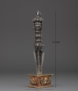 Handmade Tibetan Phurba Dagger | Ritual Dagger with Vajra Top & Makara Faces