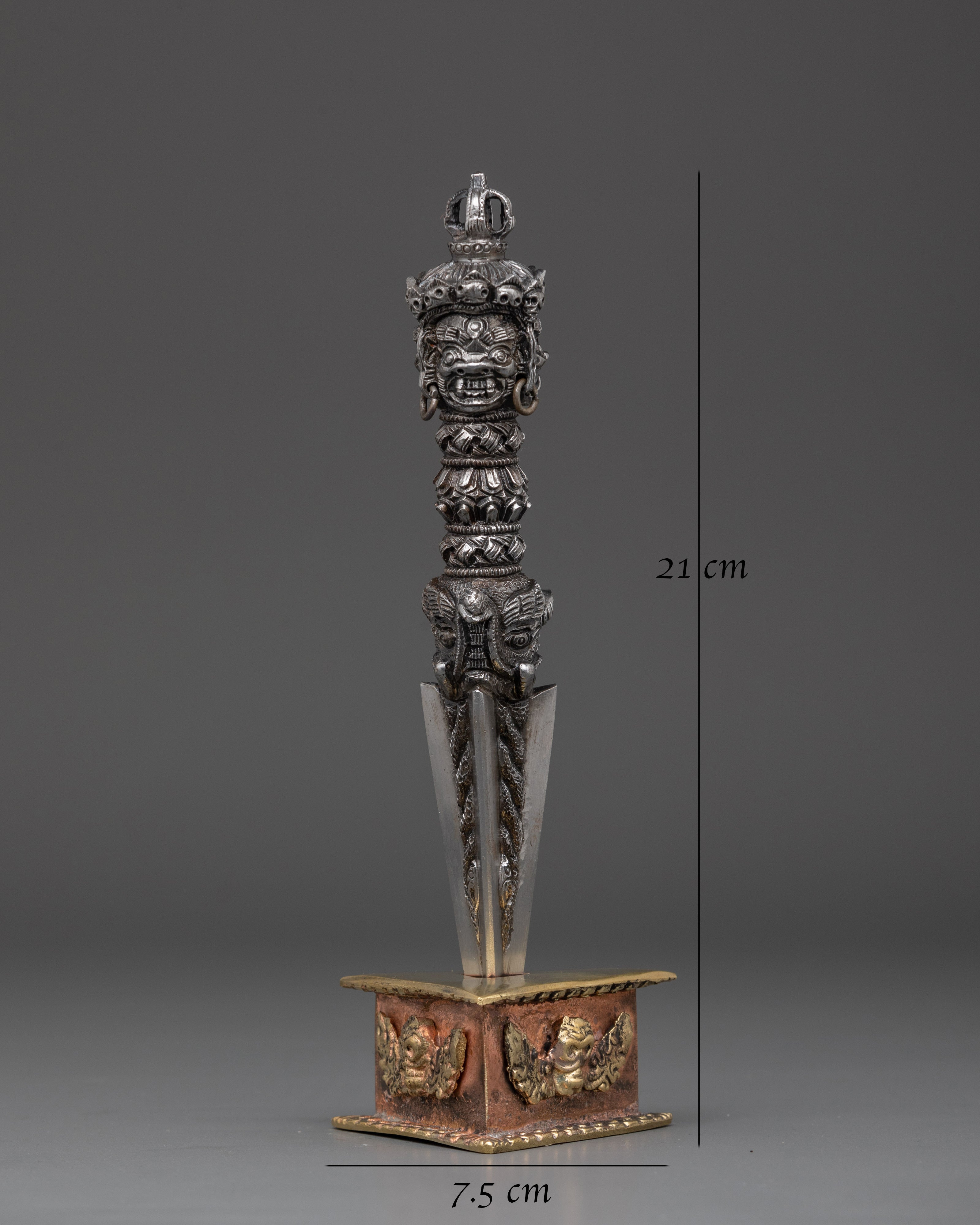 Handmade Tibetan Phurba Dagger | Ritual Dagger with Vajra Top & Makara Faces
