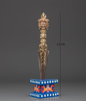 Handmade Tibetan Phurba | Painted Wood Base Buddhist Ritual Dagger