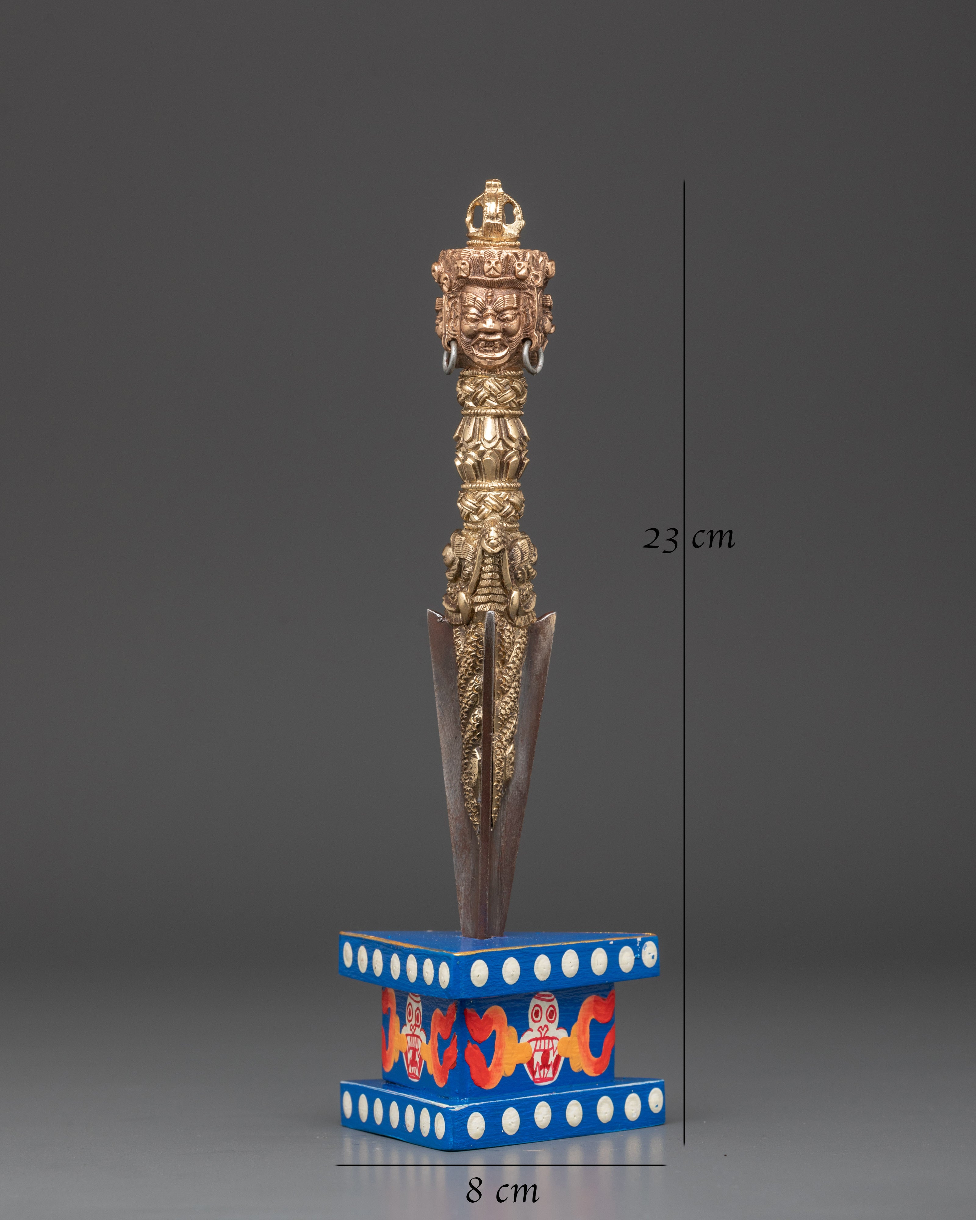 Handmade Tibetan Phurba | Painted Wood Base Buddhist Ritual Dagger