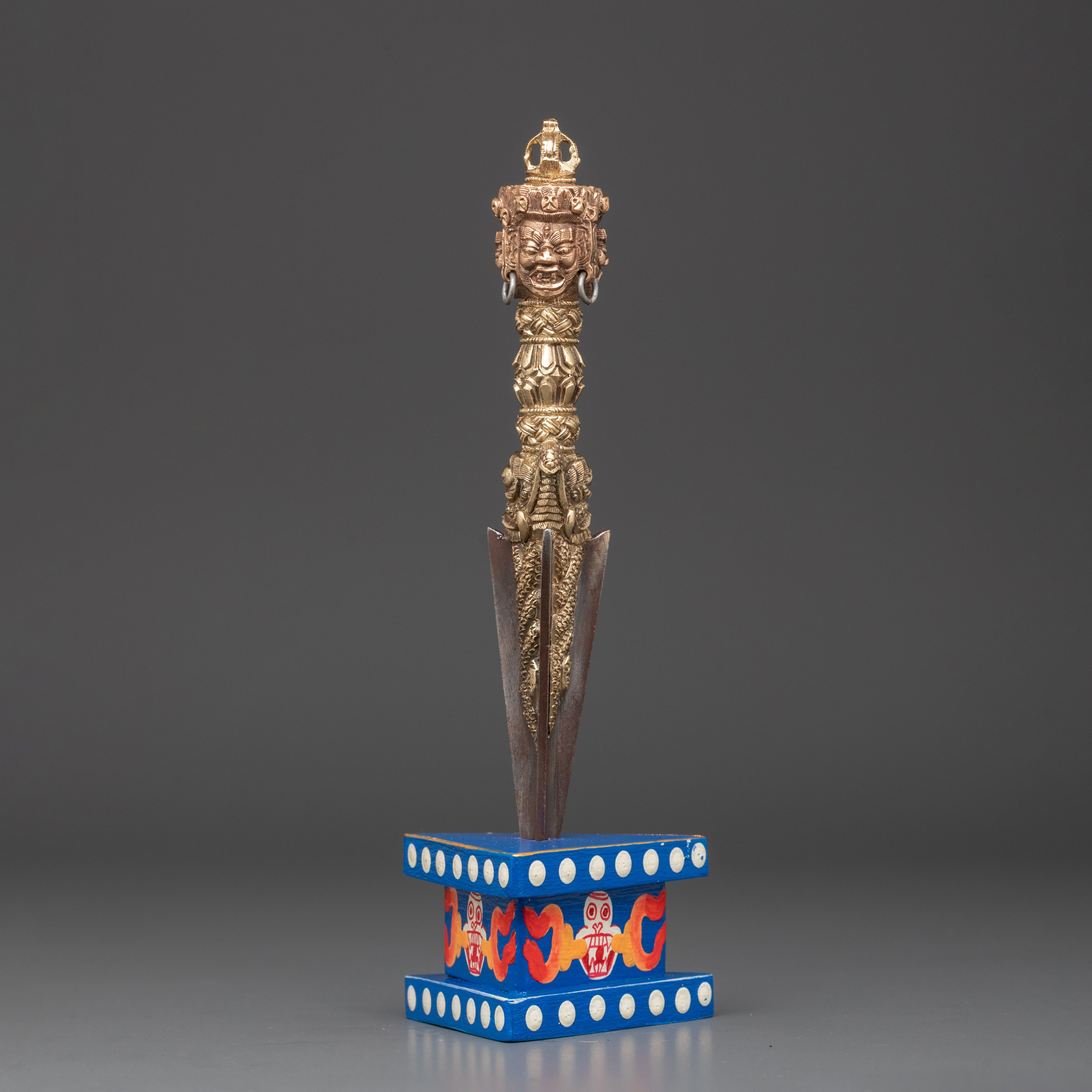 Handmade Tibetan Phurba | Painted Wood Base Buddhist Ritual Dagger