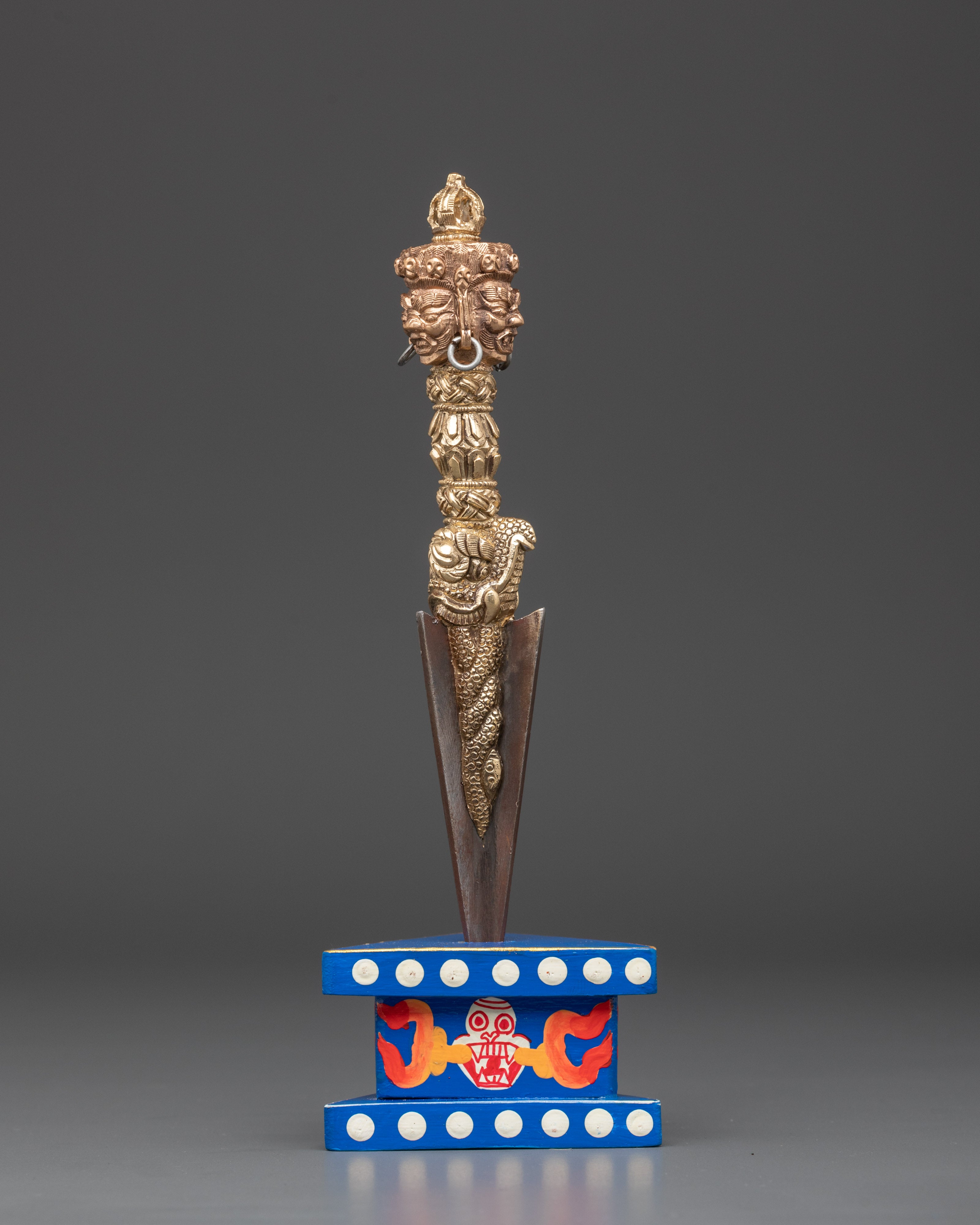 Handmade Tibetan Phurba | Painted Wood Base Buddhist Ritual Dagger