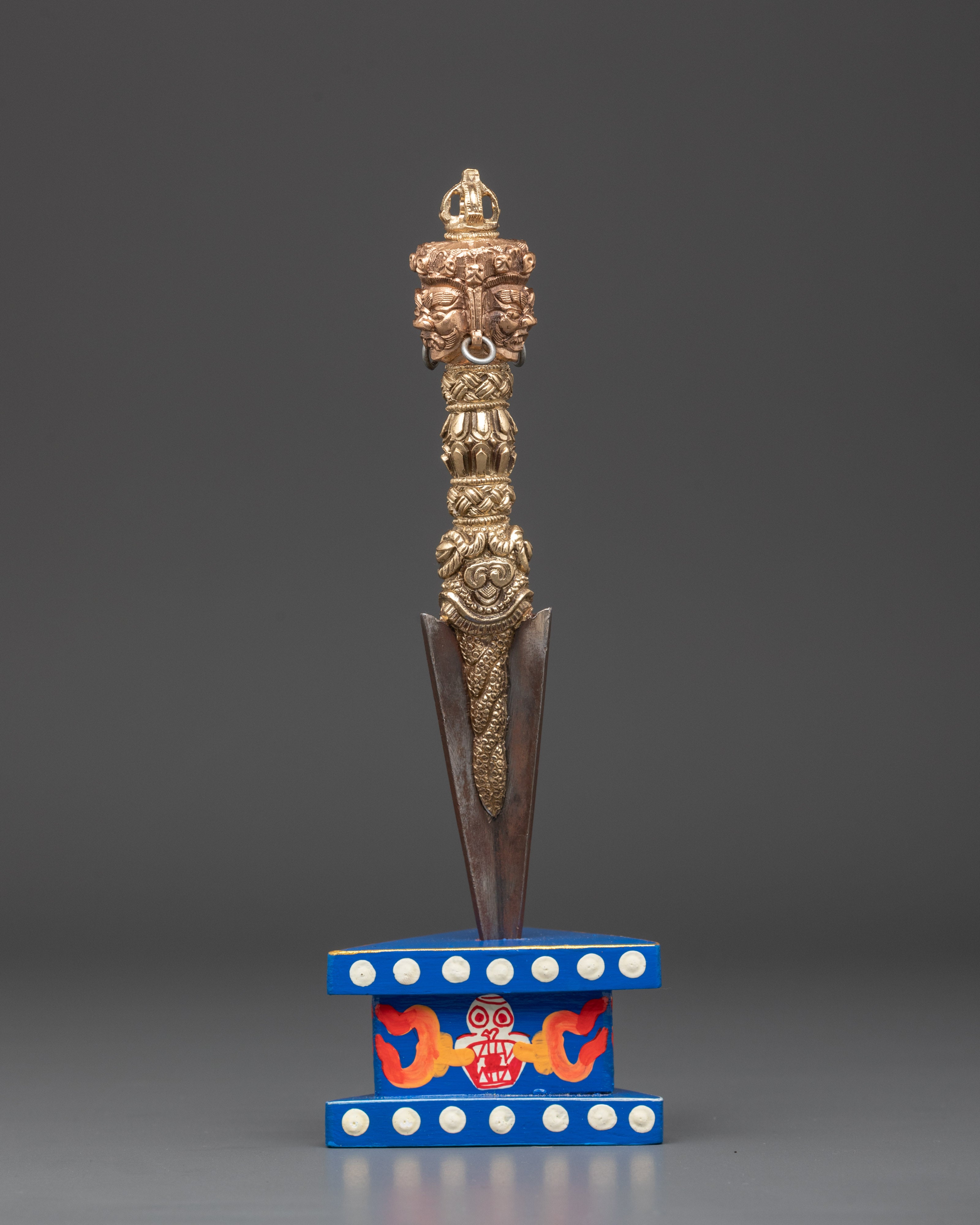 Handmade Tibetan Phurba | Painted Wood Base Buddhist Ritual Dagger