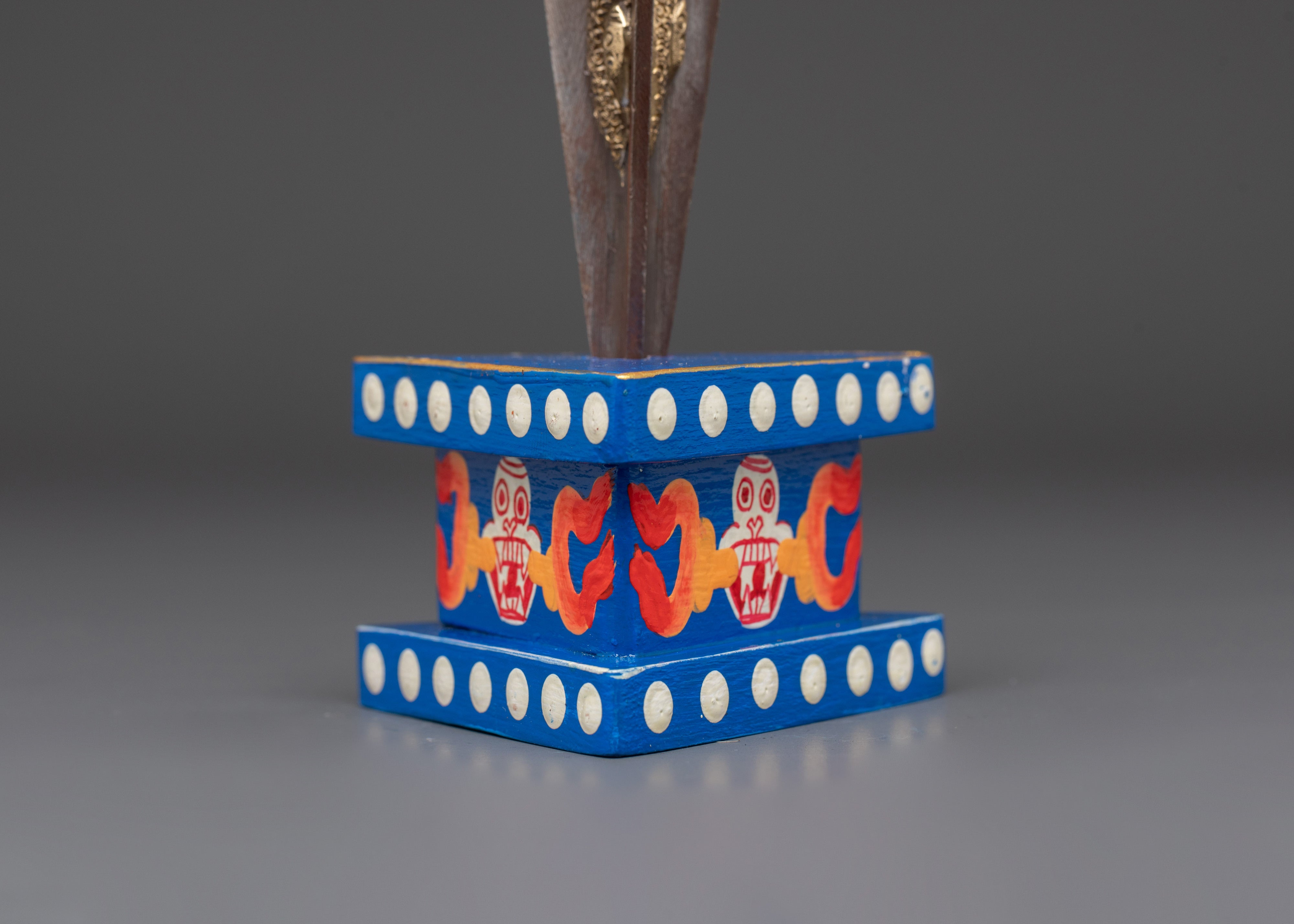 Handmade Tibetan Phurba | Painted Wood Base Buddhist Ritual Dagger